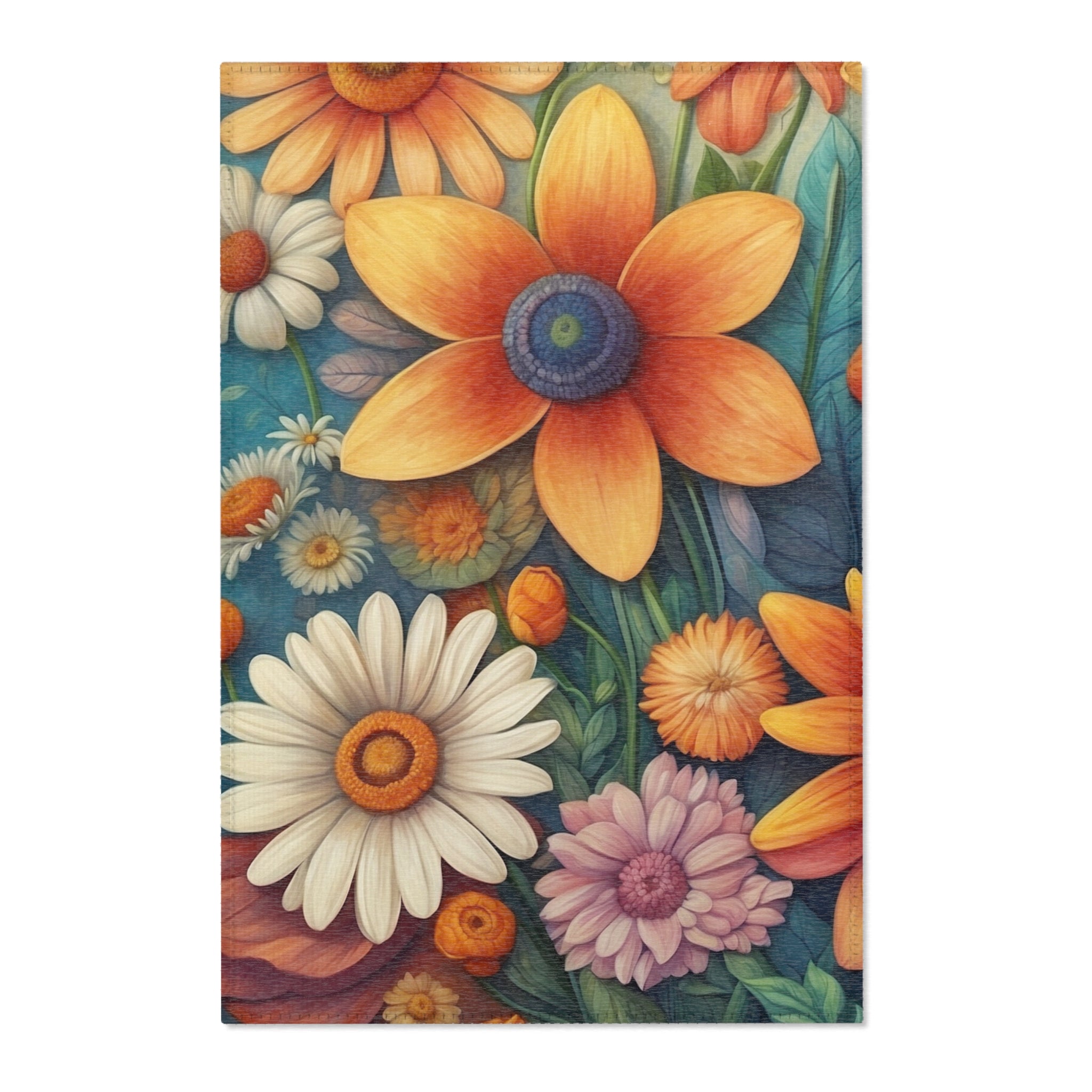 Summertime Full of Colorful Flowers Area Rugs Multiple Sizes