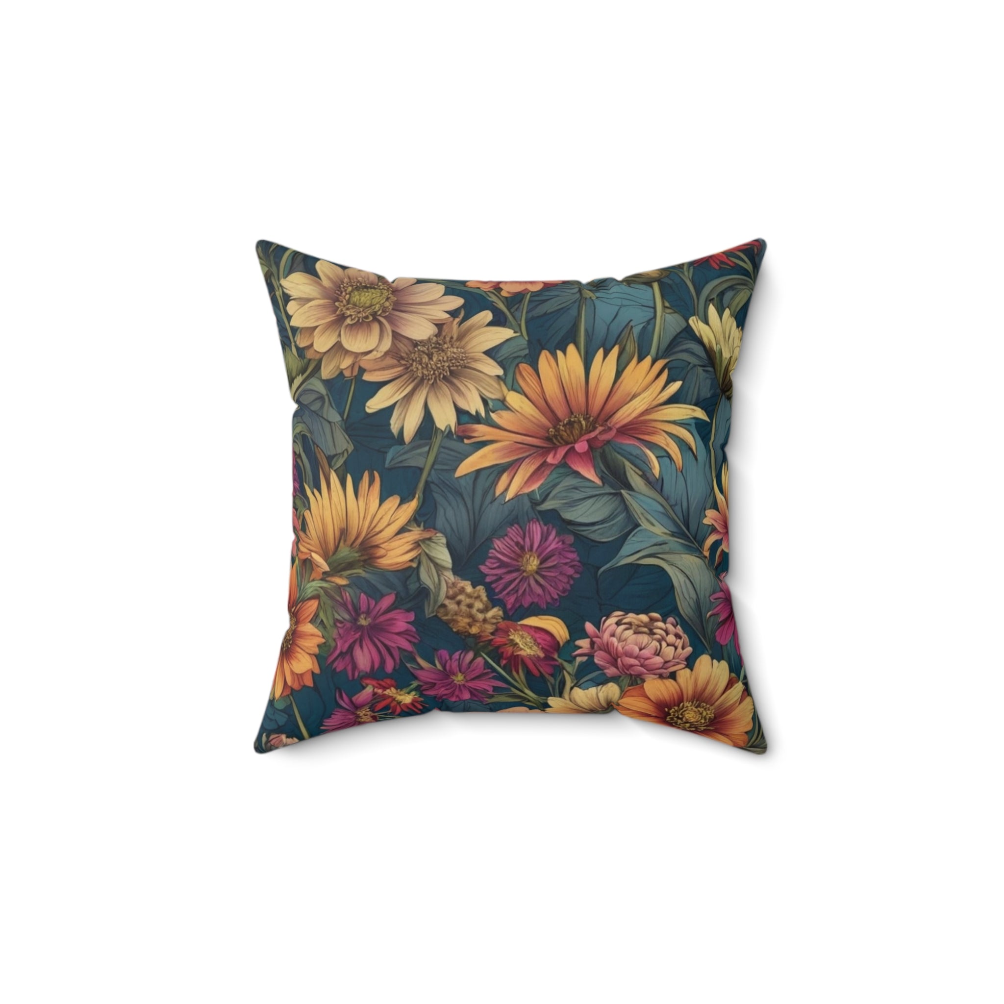 Beautiful Zinnia Blooming Garden Designed Spun Polyester Square Pillow with Insert