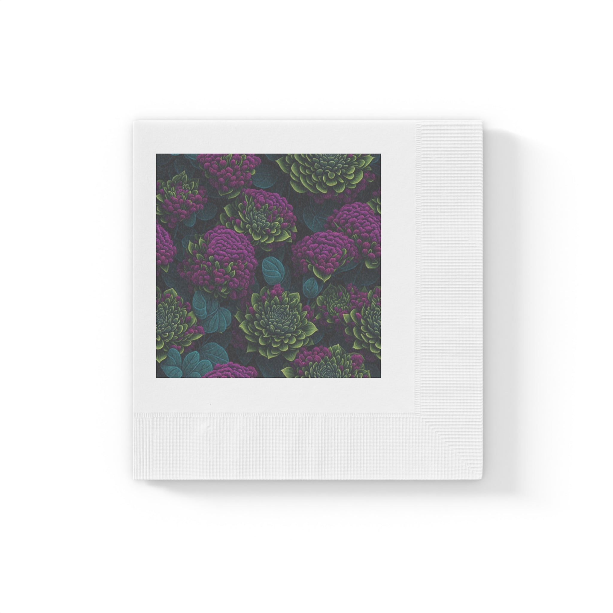 Alluring Sedum Flowers Designed White Coined Napkins Available in 2 Sizes and Quantities