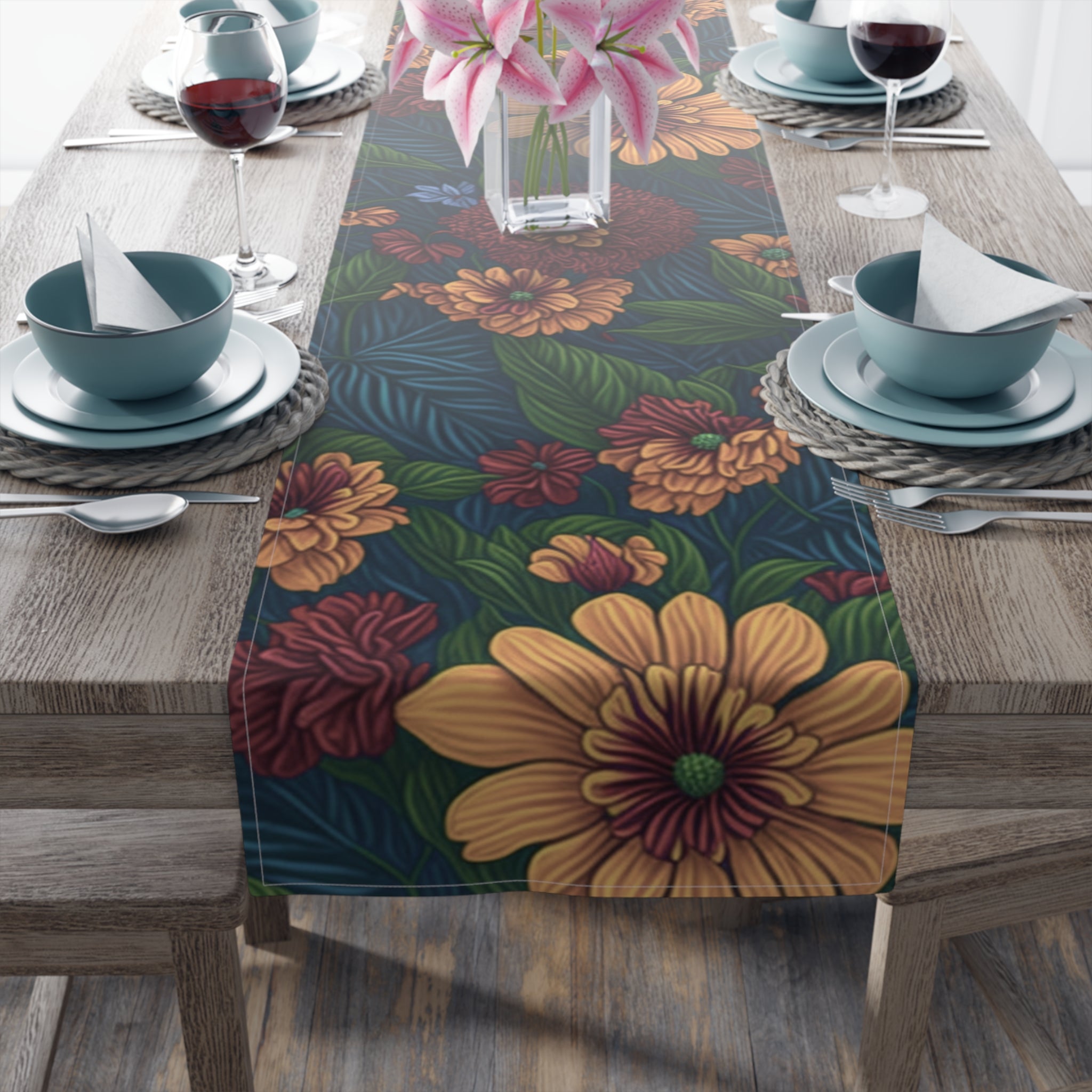 Exotic Tolmiea Flowers Designed Table Runner (Cotton, Poly) Available in 2 Sizes