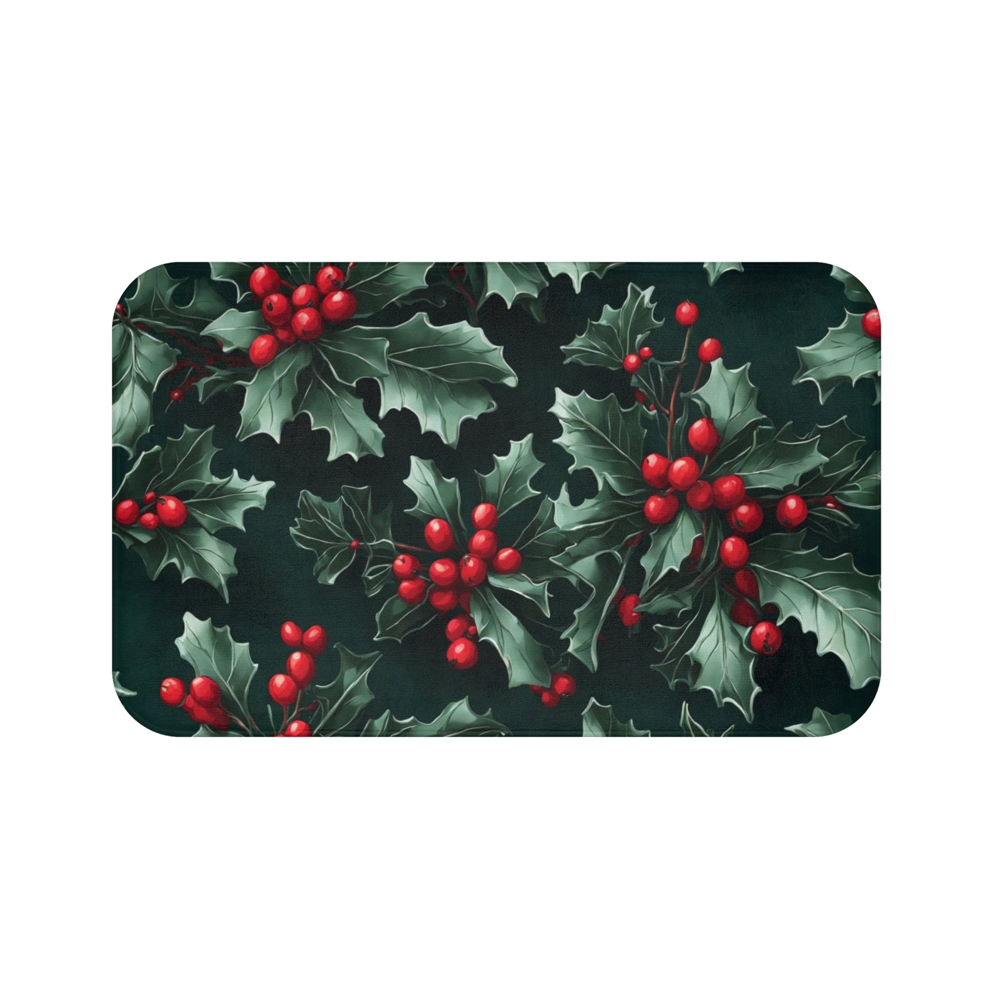 Fresh Holly and Berries Christmas Holiday Designed Bath Mat Available in 2 Sizes