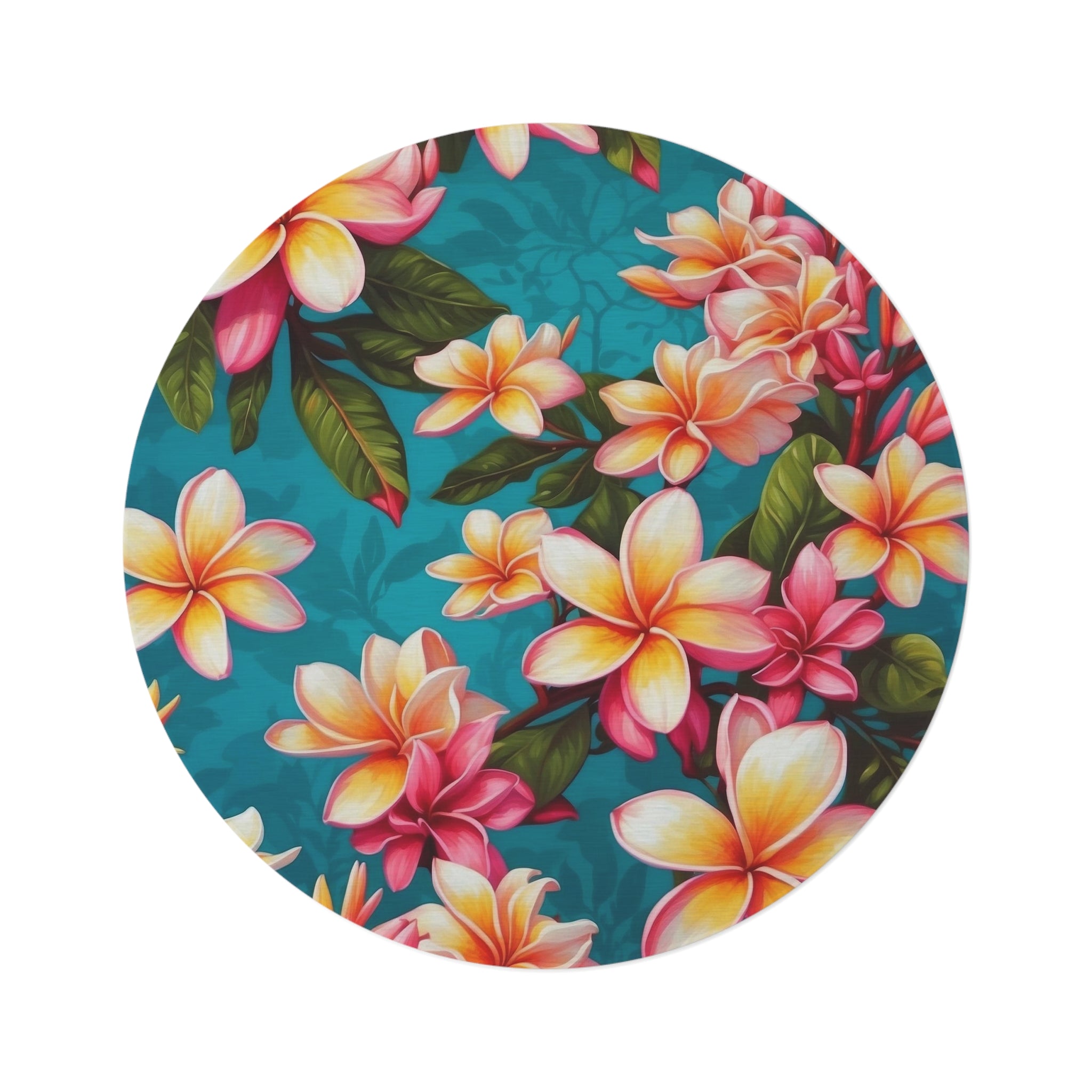 Bold Summer Plumeria Flower Designed 60" Round Rug