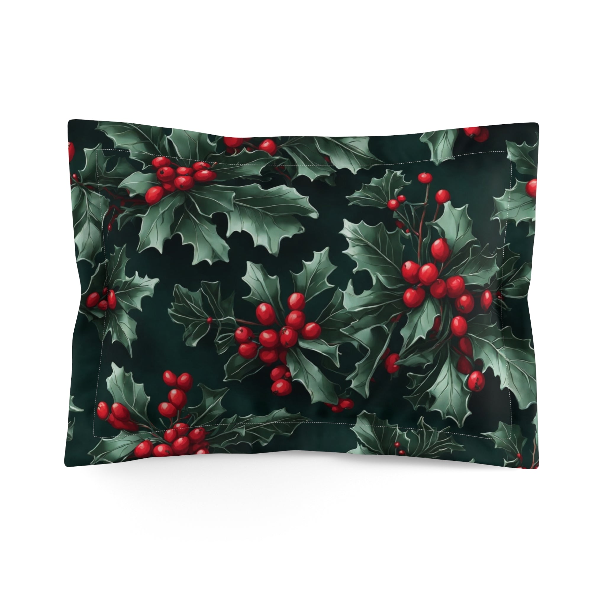 Fresh Holly and Berries Christmas Holiday Designed Microfiber Pillow Sham Available in 2 Sizes