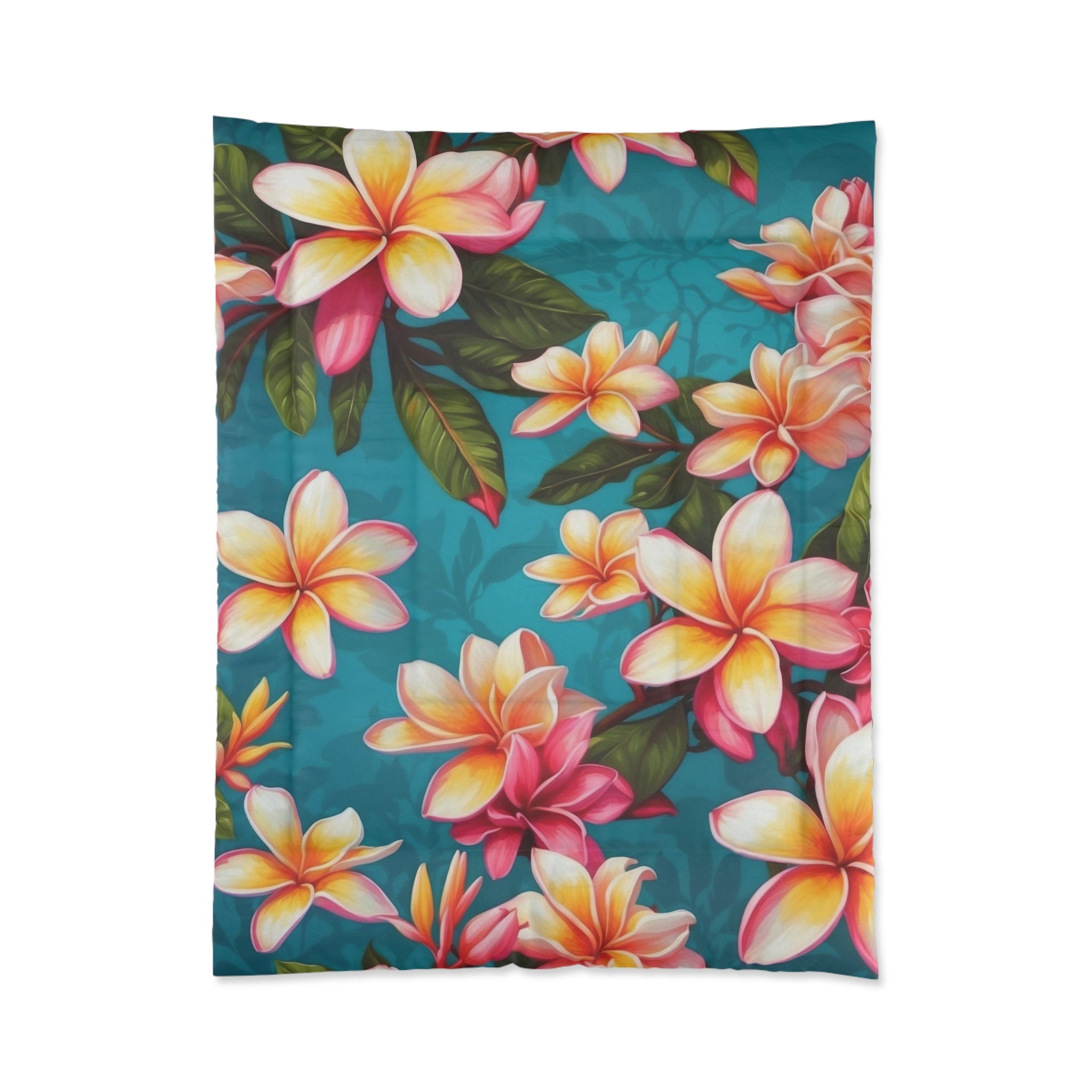Bold Summer Plumeria Flower Designed Comforter Multiple Sizes Available