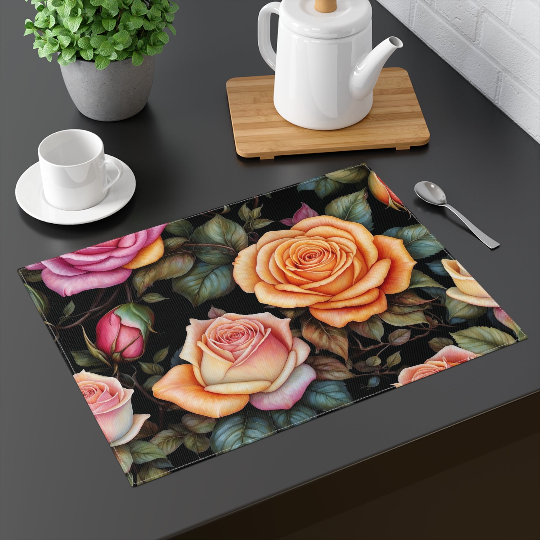 Captivating Pastel Floral Rose Designed Placemat, 1pc