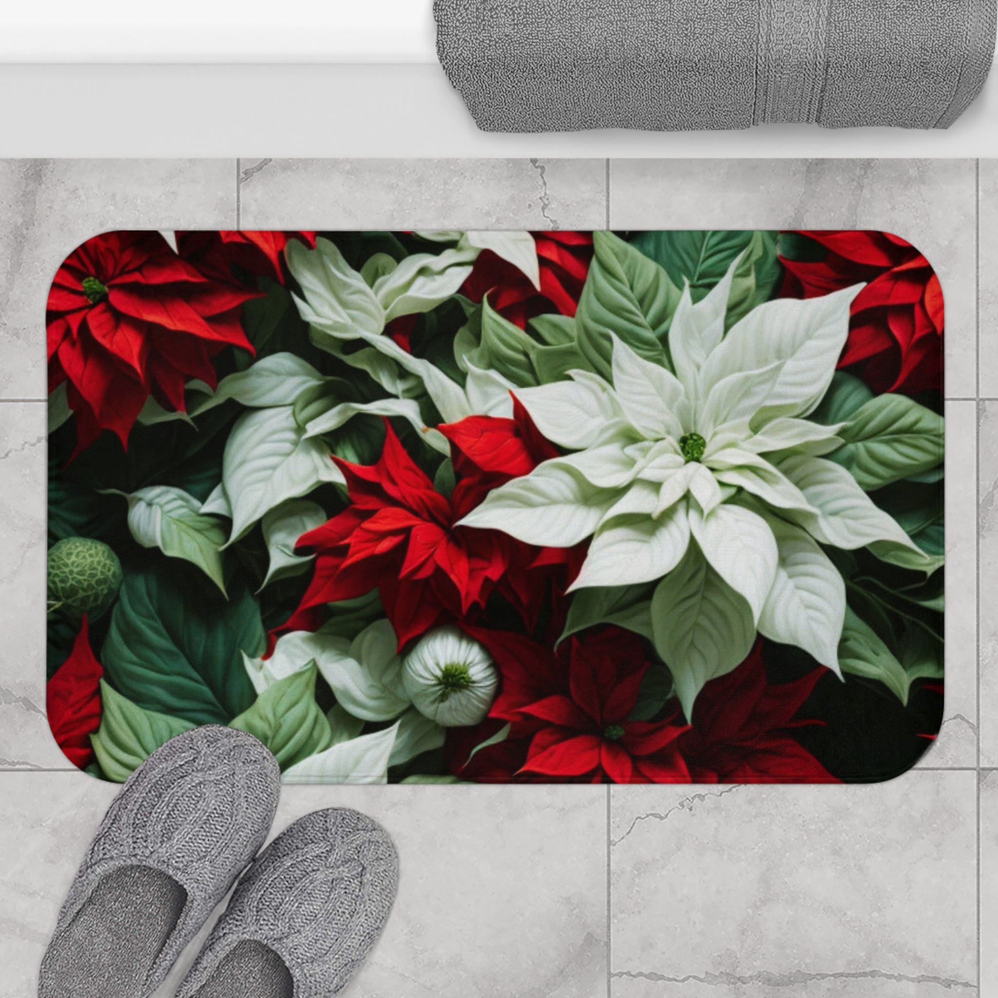 Blooming Bali Poinsettia Flower Designed Bath Mat Available in 2 Sizes