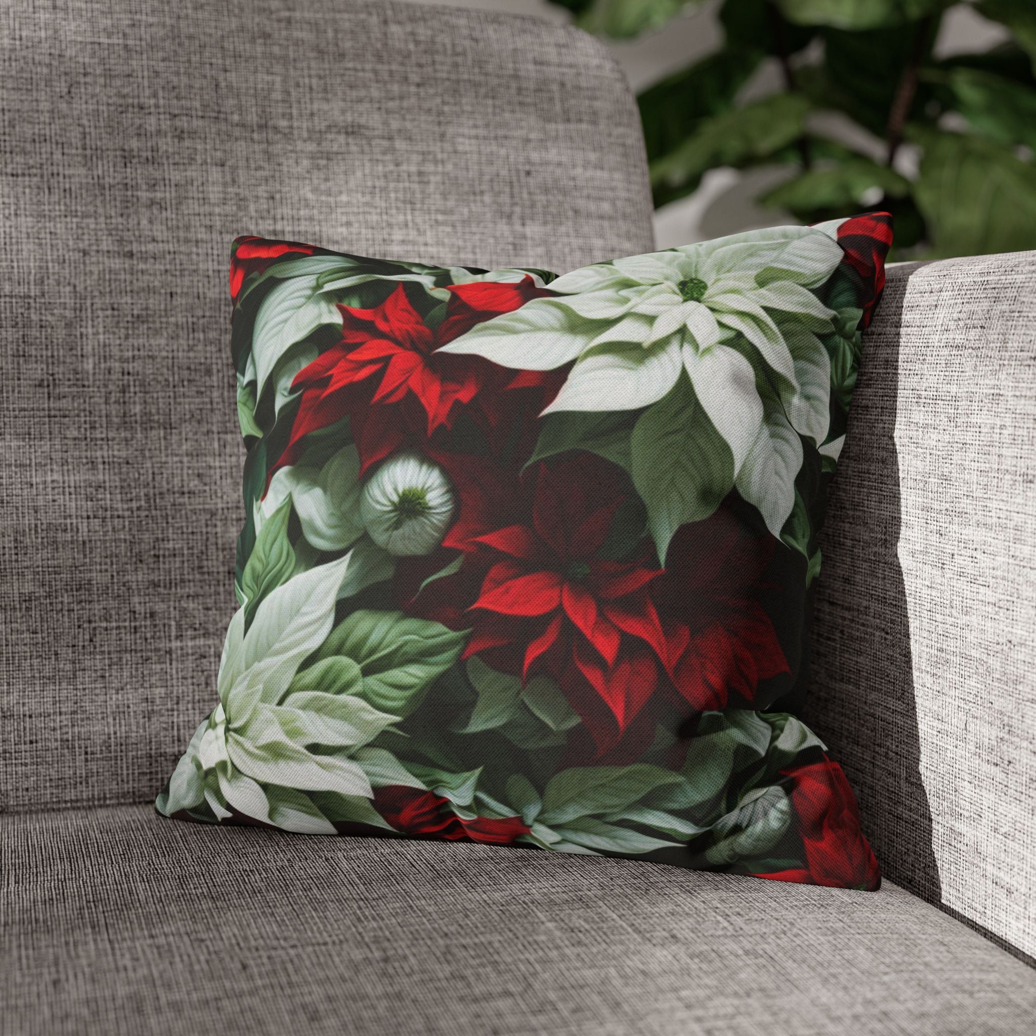 Blooming Bali Poinsettia Flower Design Spun Polyester Square Pillow Case Cover