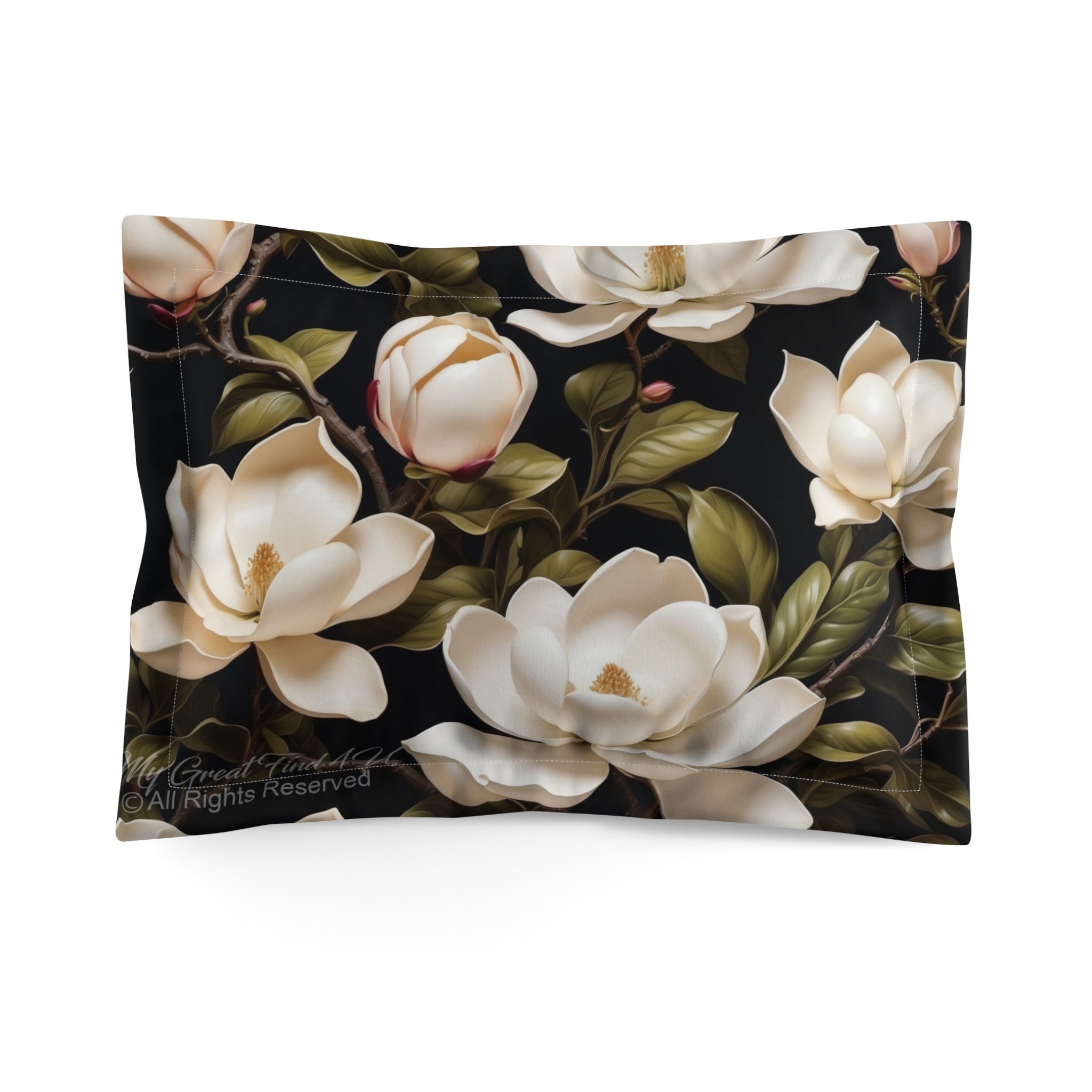 Wild White Magnolias Floral Designed Microfiber Pillow Sham Available in 2 Sizes
