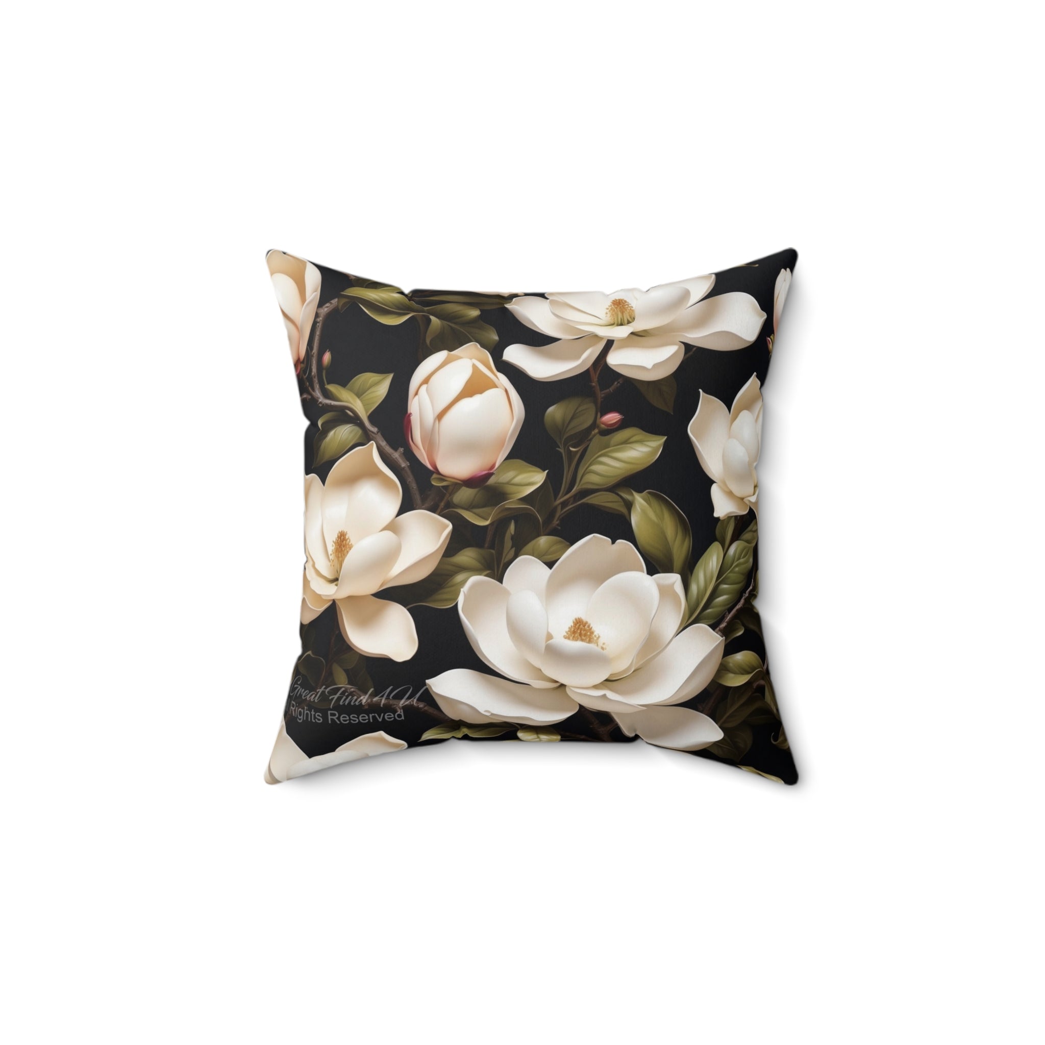 Wild White Magnolia Flower Designed Spun Polyester Square Pillow with Insert