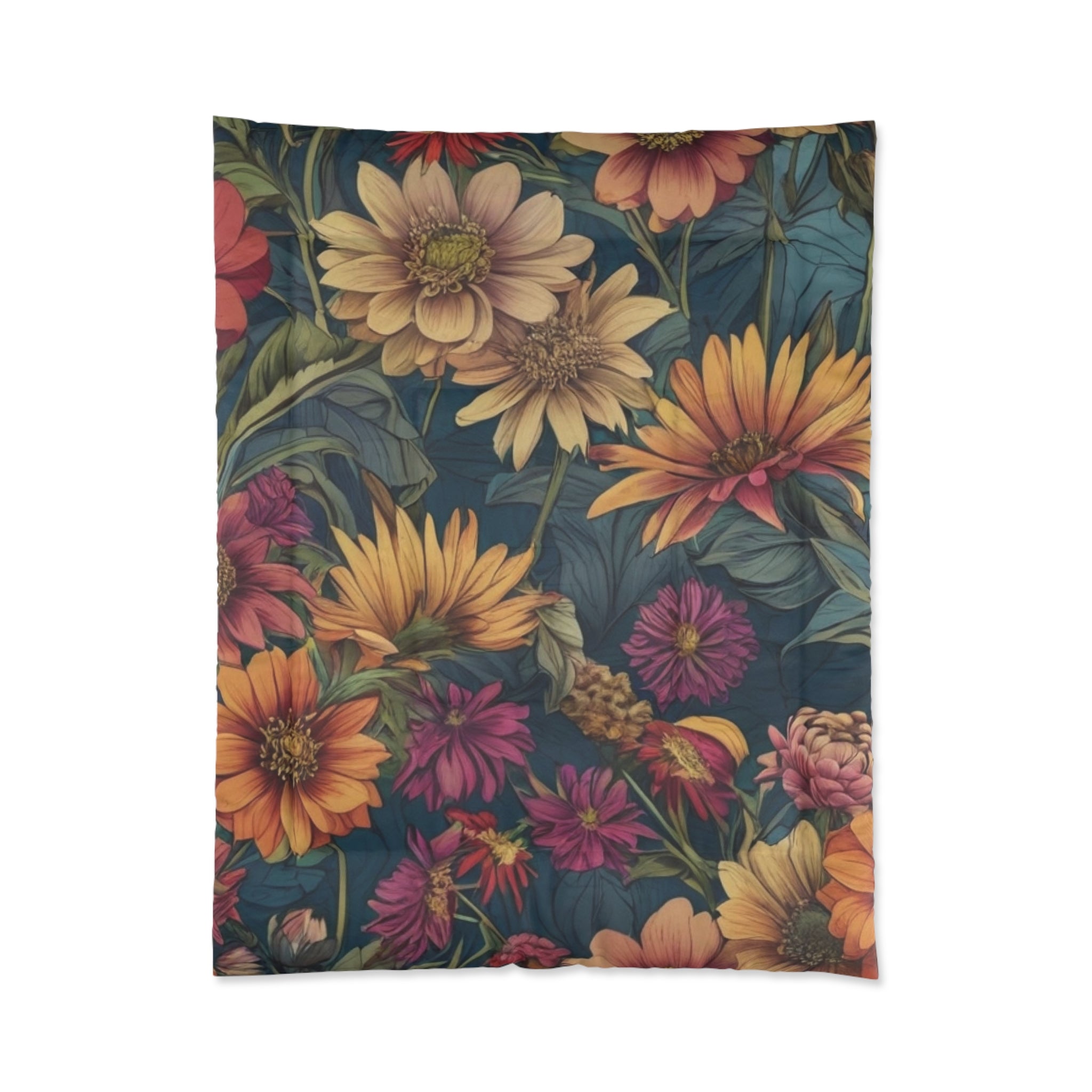 Beautiful Zinnia Blooming Garden Designed Comforter