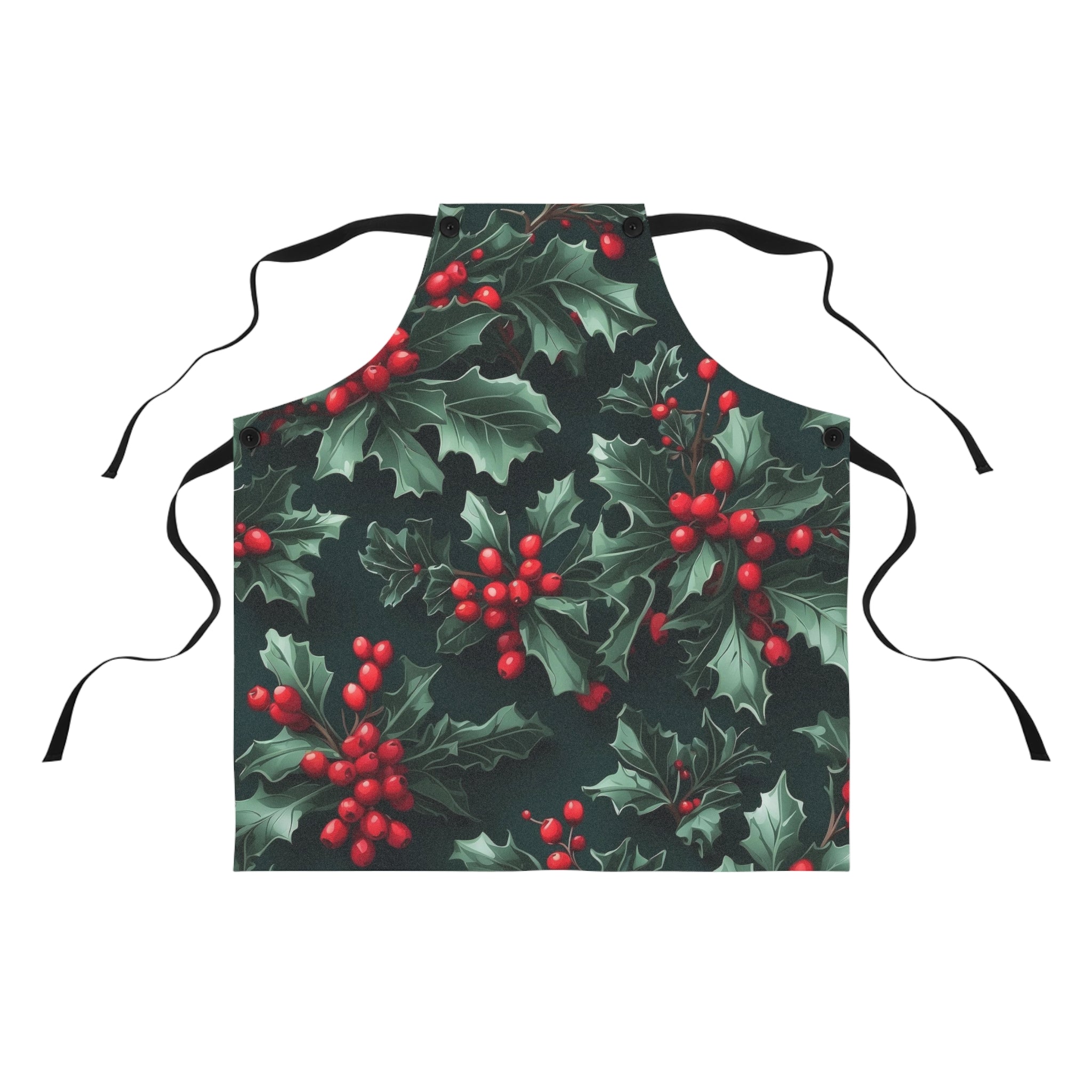Fresh Holly and Berries Christmas Holiday Design Apron - Festive Cooking Attire for Seasonal Celebrations - Polyester Twill - Stylish and Durable