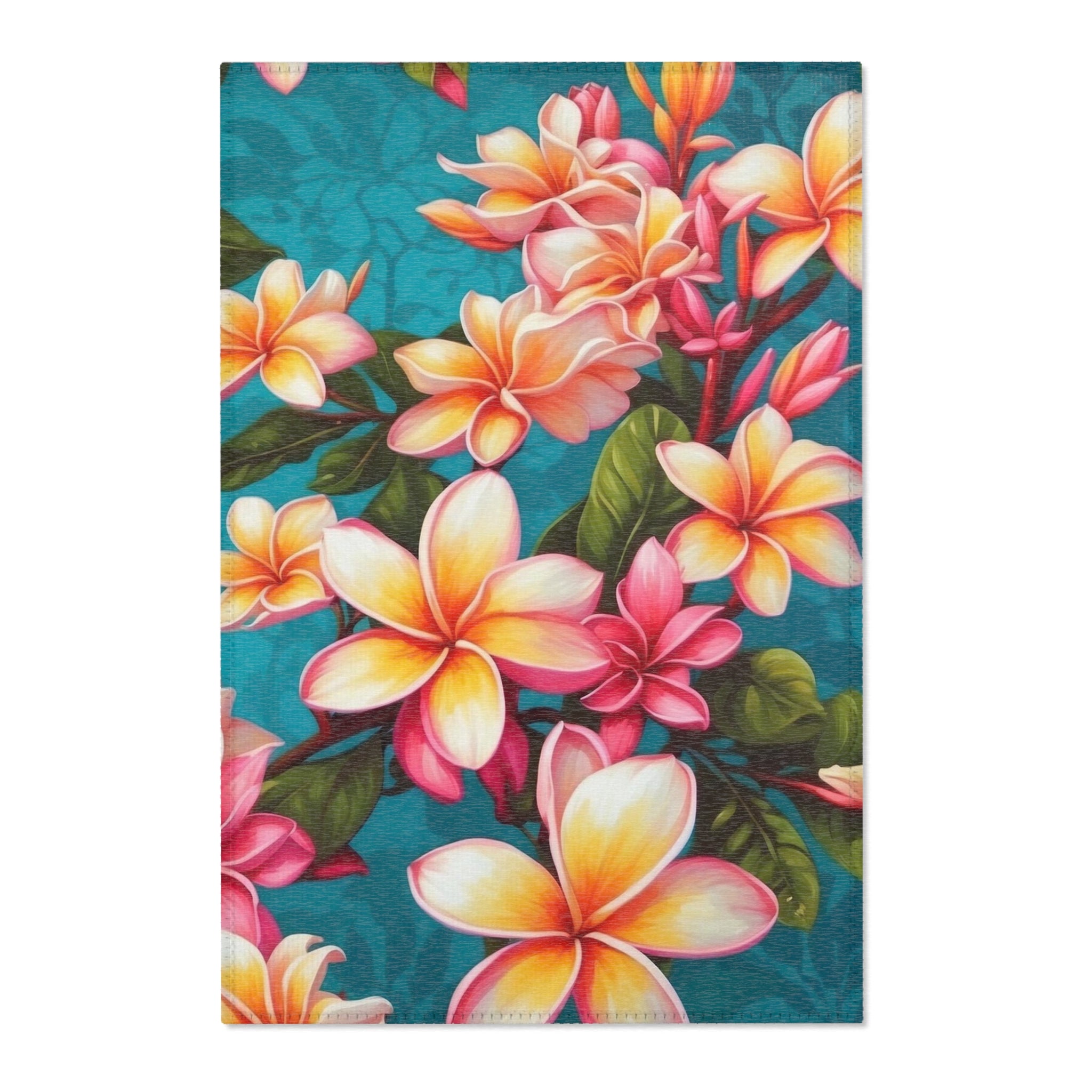 Bold Summer Plumeria Flower Designed Floral Area Rugs