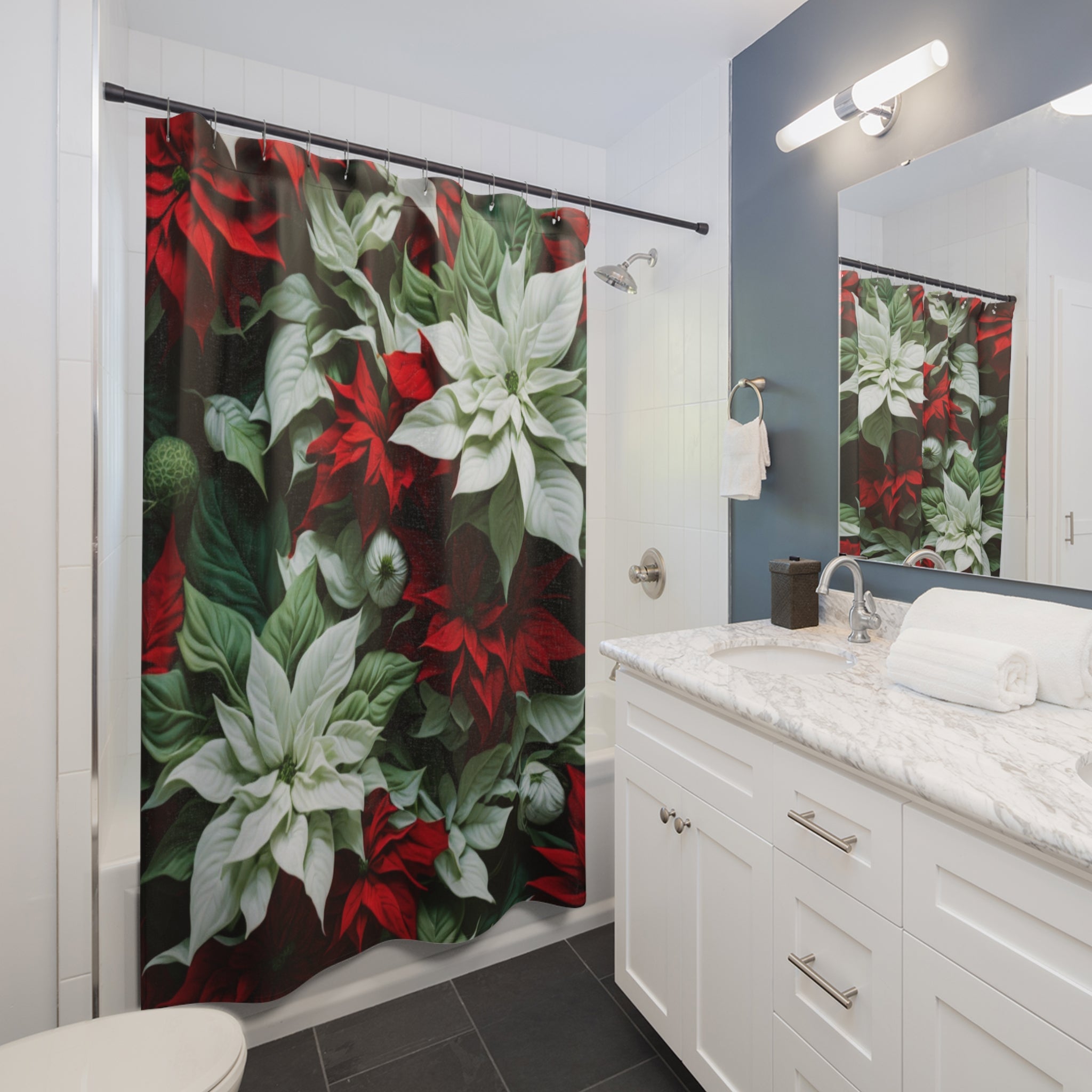 Blooming Bali Poinsettia Flower Designed Shower Curtain