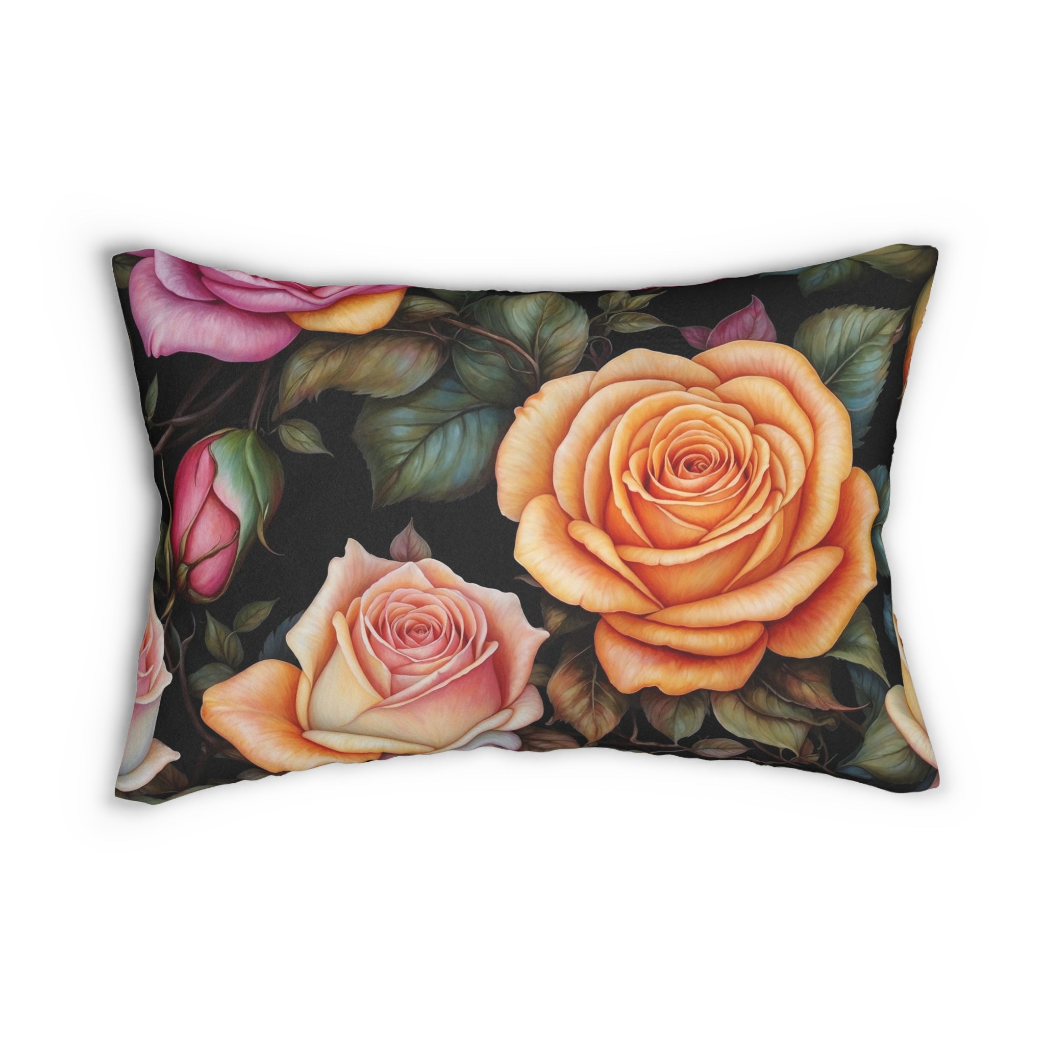 Captivating Pastel Roses Floral Spun Polyester Lumbar Pillow with Insert
