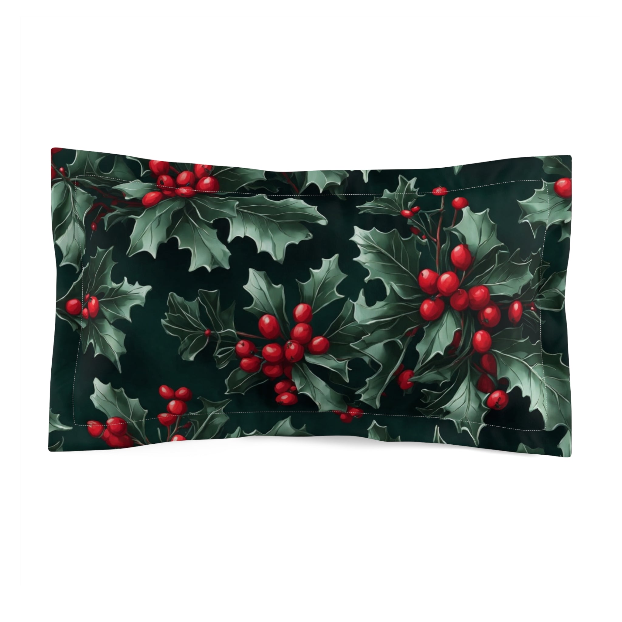 Fresh Holly and Berries Christmas Holiday Designed Microfiber Pillow Sham Available in 2 Sizes