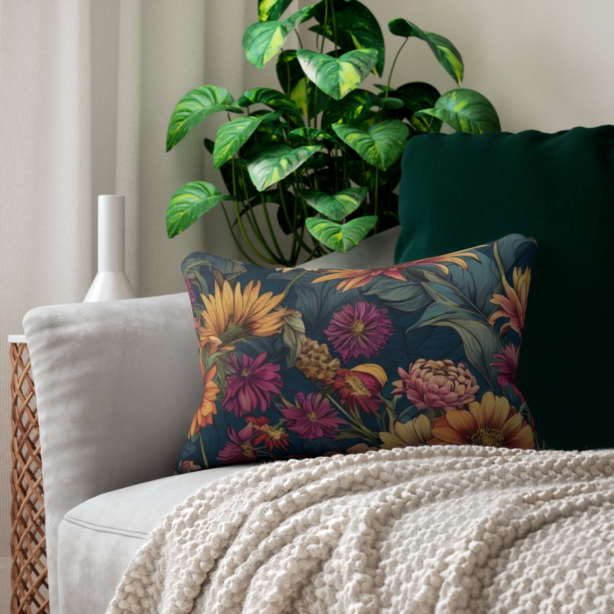 Beautiful Zinnia Blooming Garden Designed Spun Polyester Lumbar Pillow with Insert
