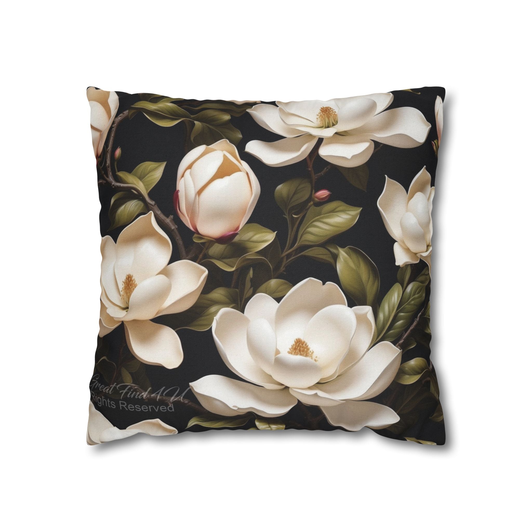 Wild White Magnolias Spun Polyester Square Pillowcase Pillow Cover