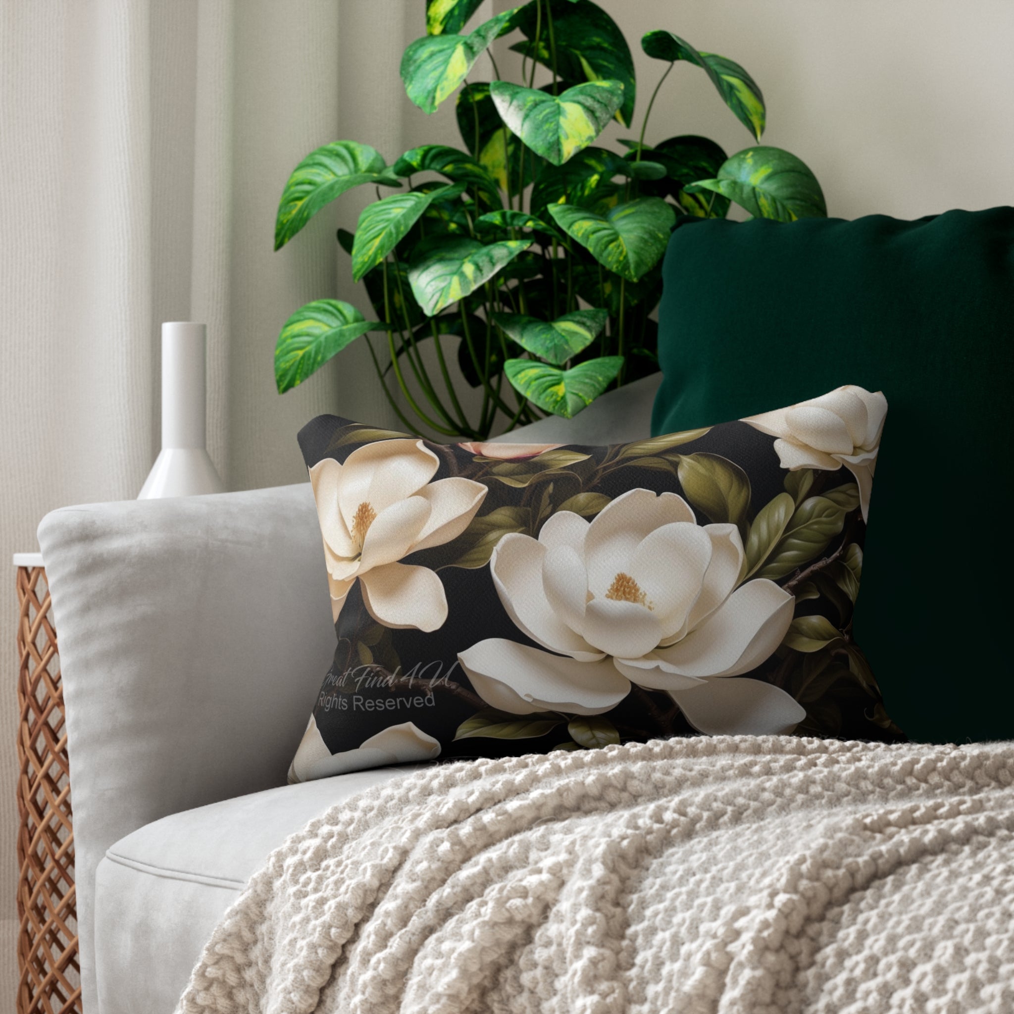 Wild Magnolia Flowers Spun Polyester Lumbar Pillow with Insert