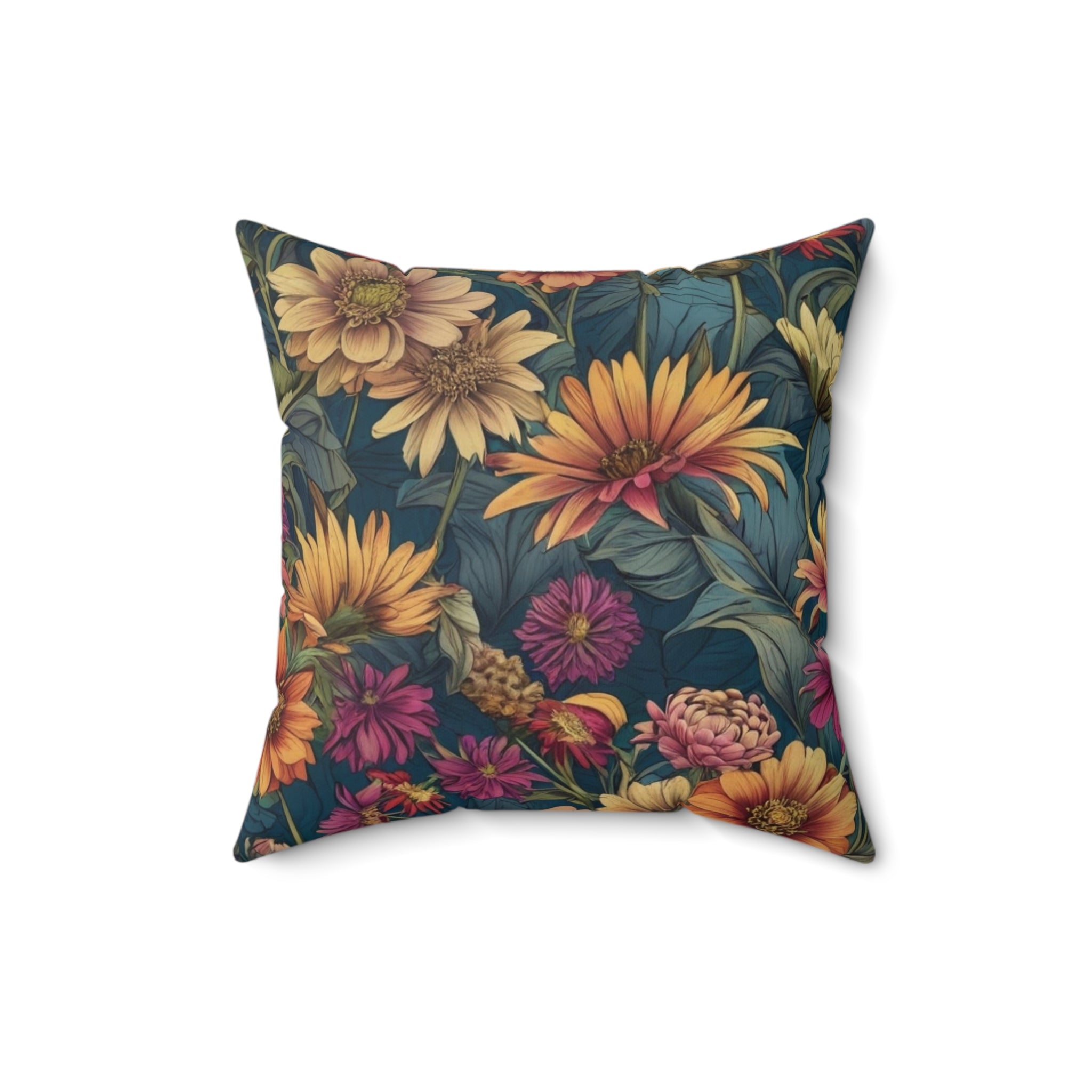 Beautiful Zinnia Blooming Garden Designed Spun Polyester Square Pillow with Insert