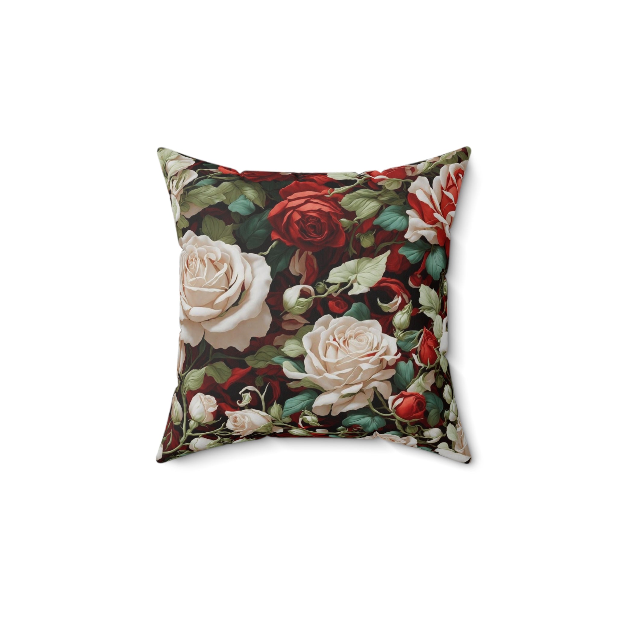 Bunches of Christmas Roses Design Spun Polyester Square Throw Pillow with Insert