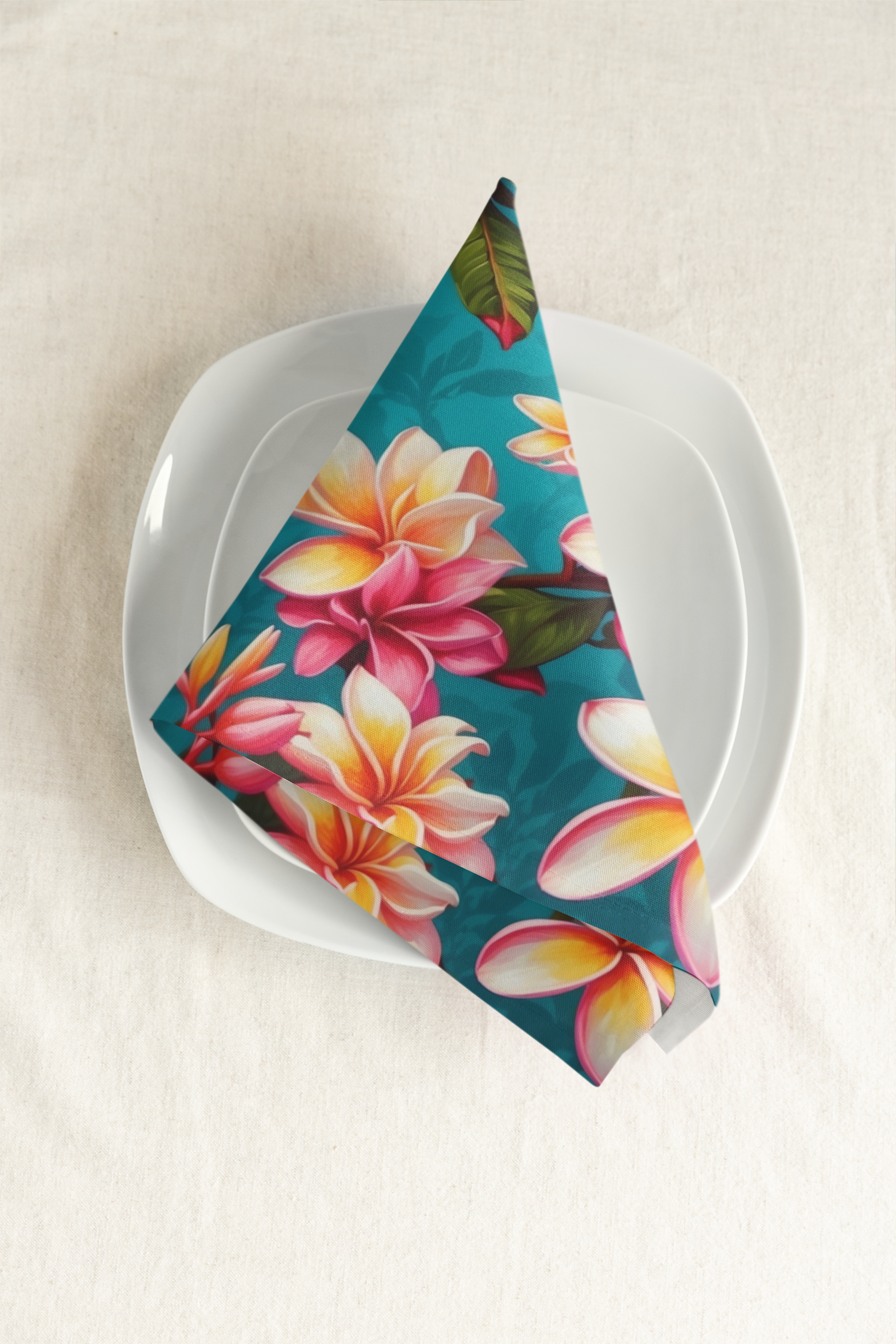 Bold Summer Plumeria Flower Designed Napkins, 4-set