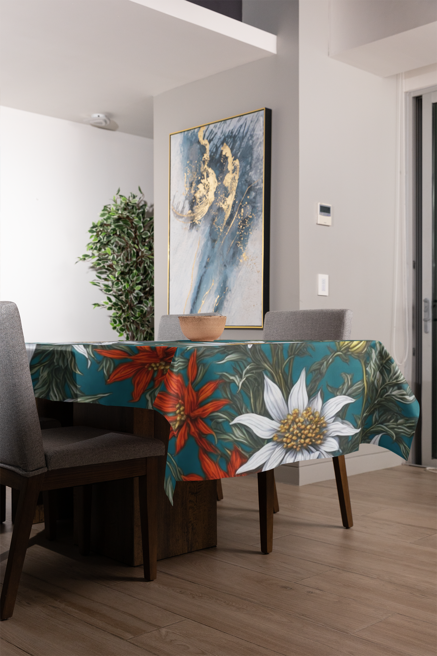 Whimsical Edelweiss Flowers Cotton Twill Tablecloths 2 sizes available