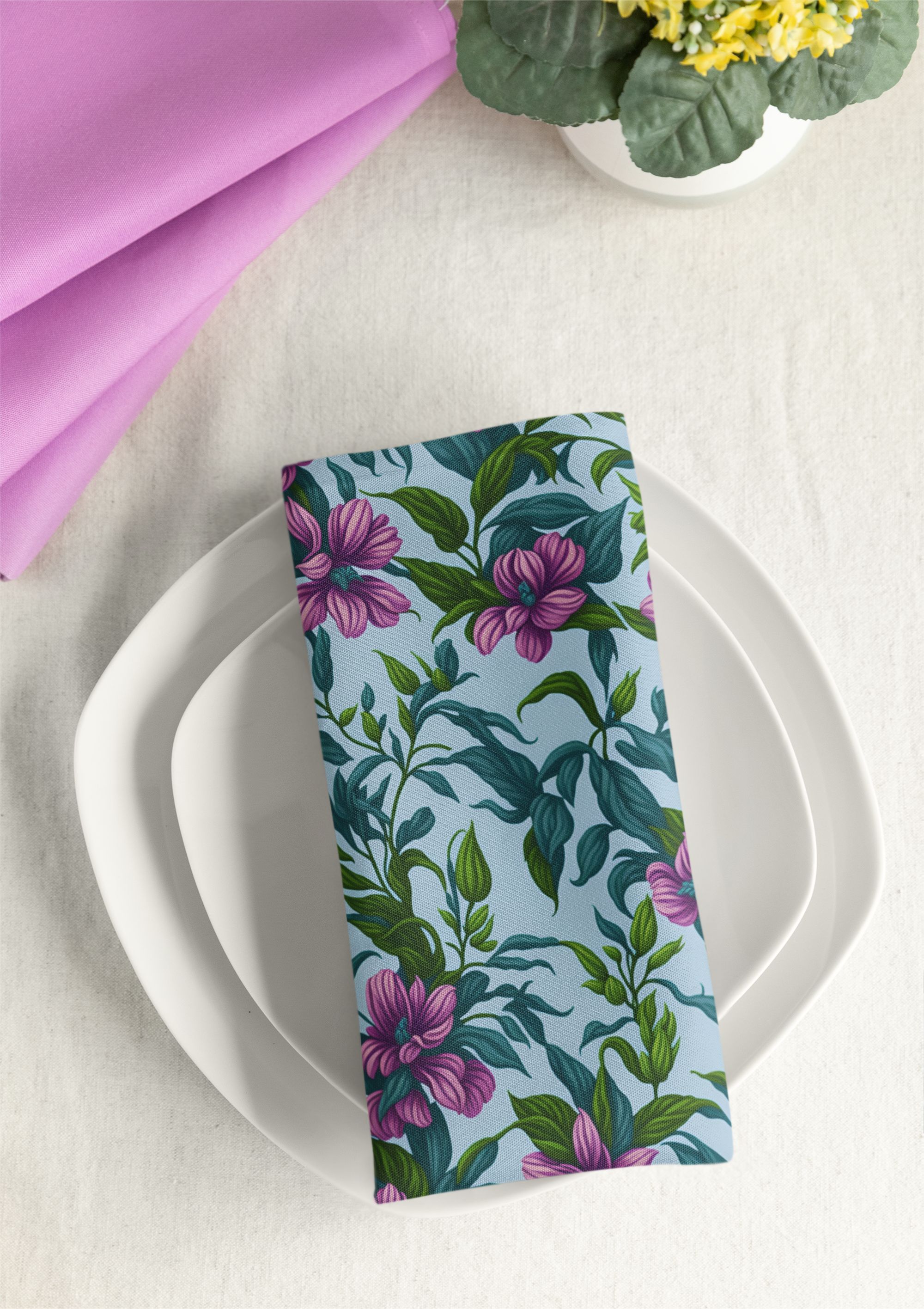 Charming Summer Stevia Flowers Designed Napkins, 4-set