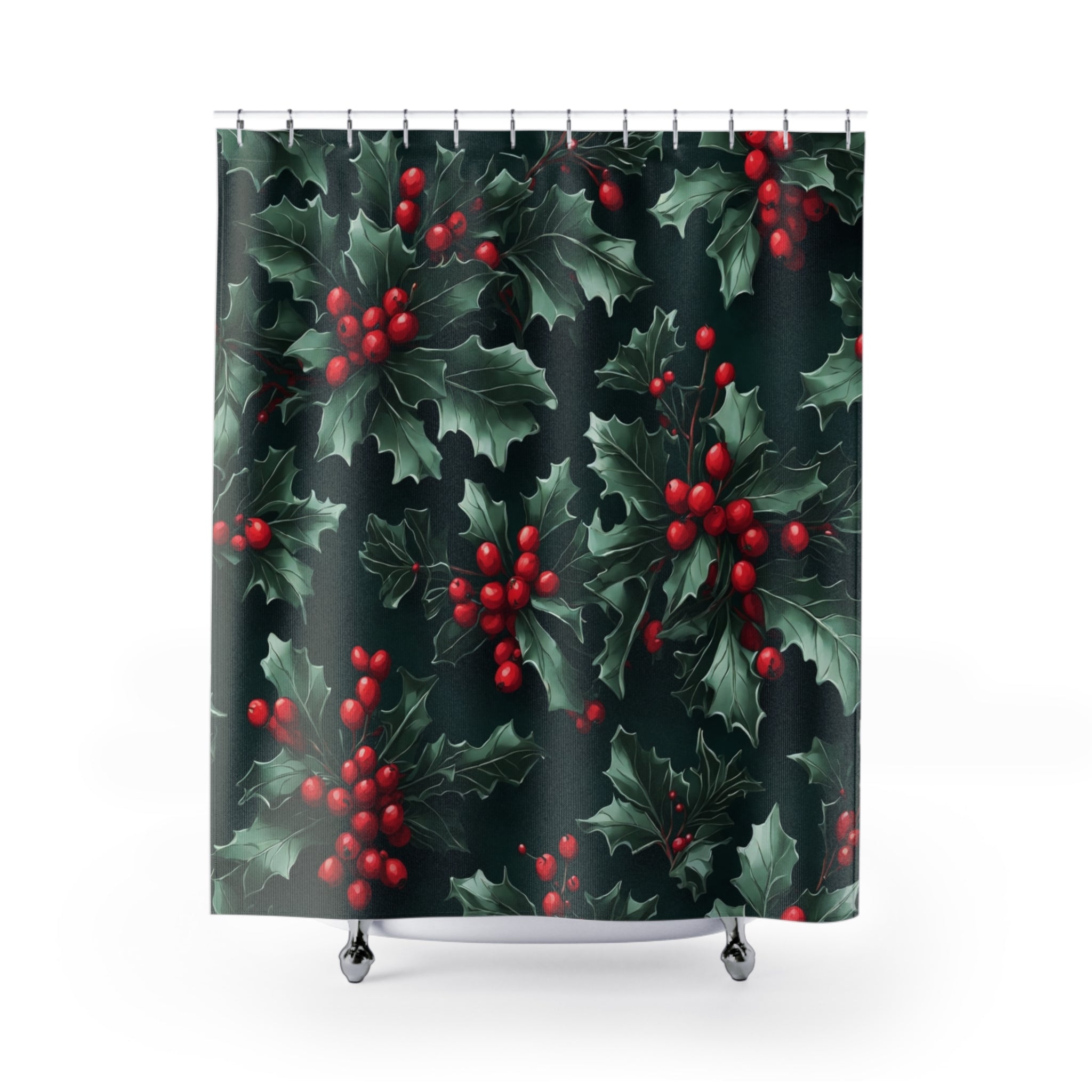 Fresh Holly and Berries Christmas Holiday Designed Shower Curtain