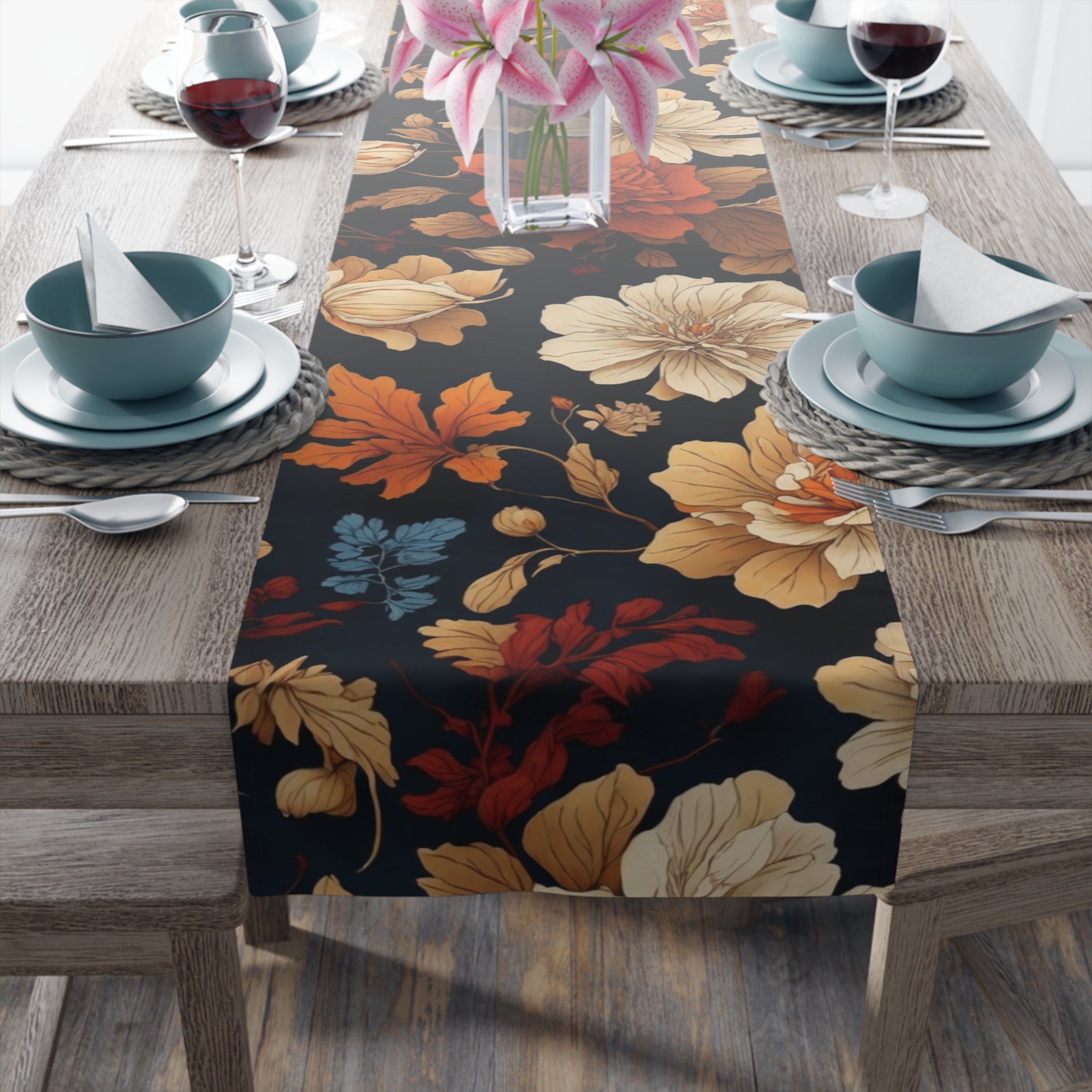 Warmth of Autumn Fall Floral Designed Table Runner Available in 2 Sizes & Material