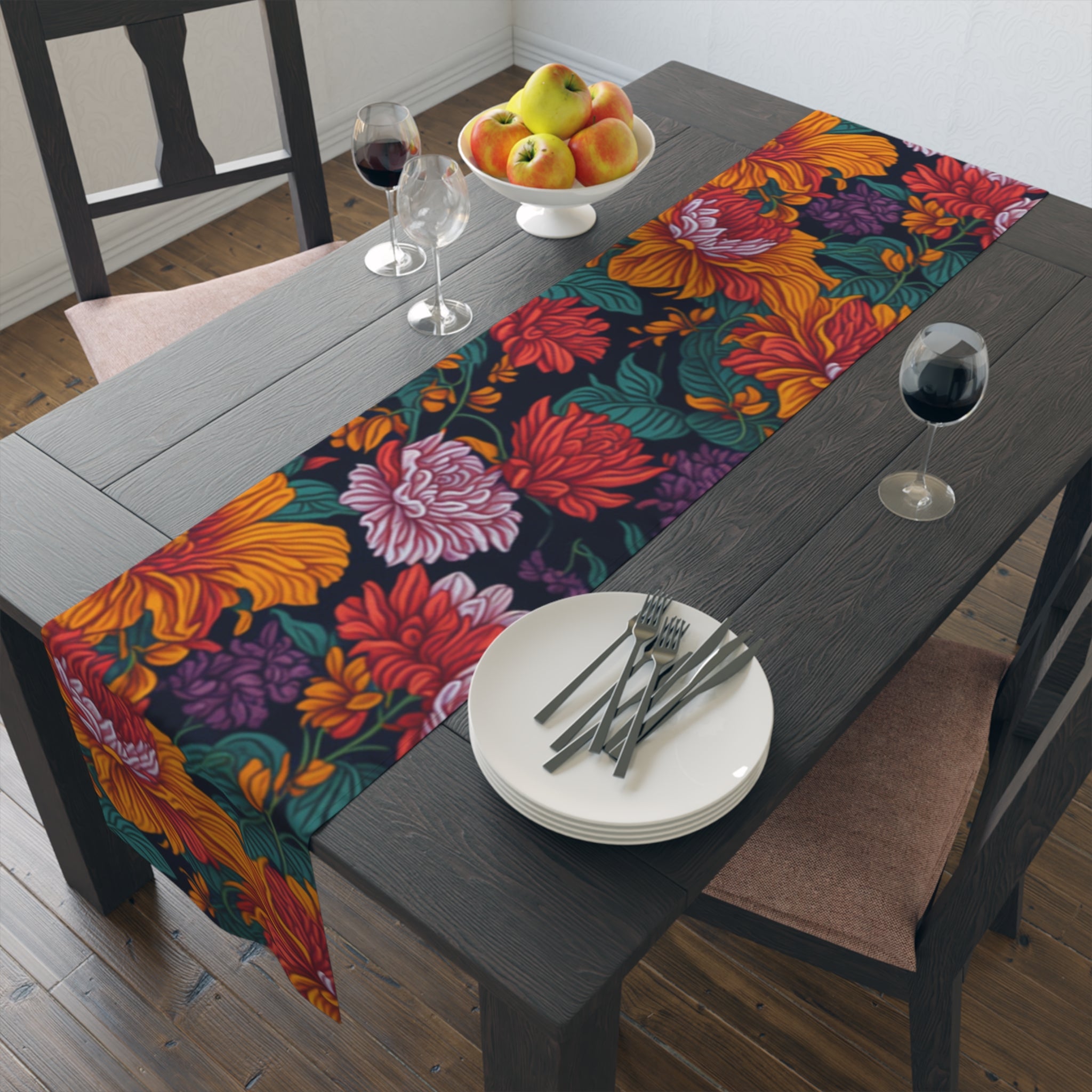 Expressive Tropical Colorful Flowers Designed Floral Table Runner (Cotton, Poly) 2 Sizes Available