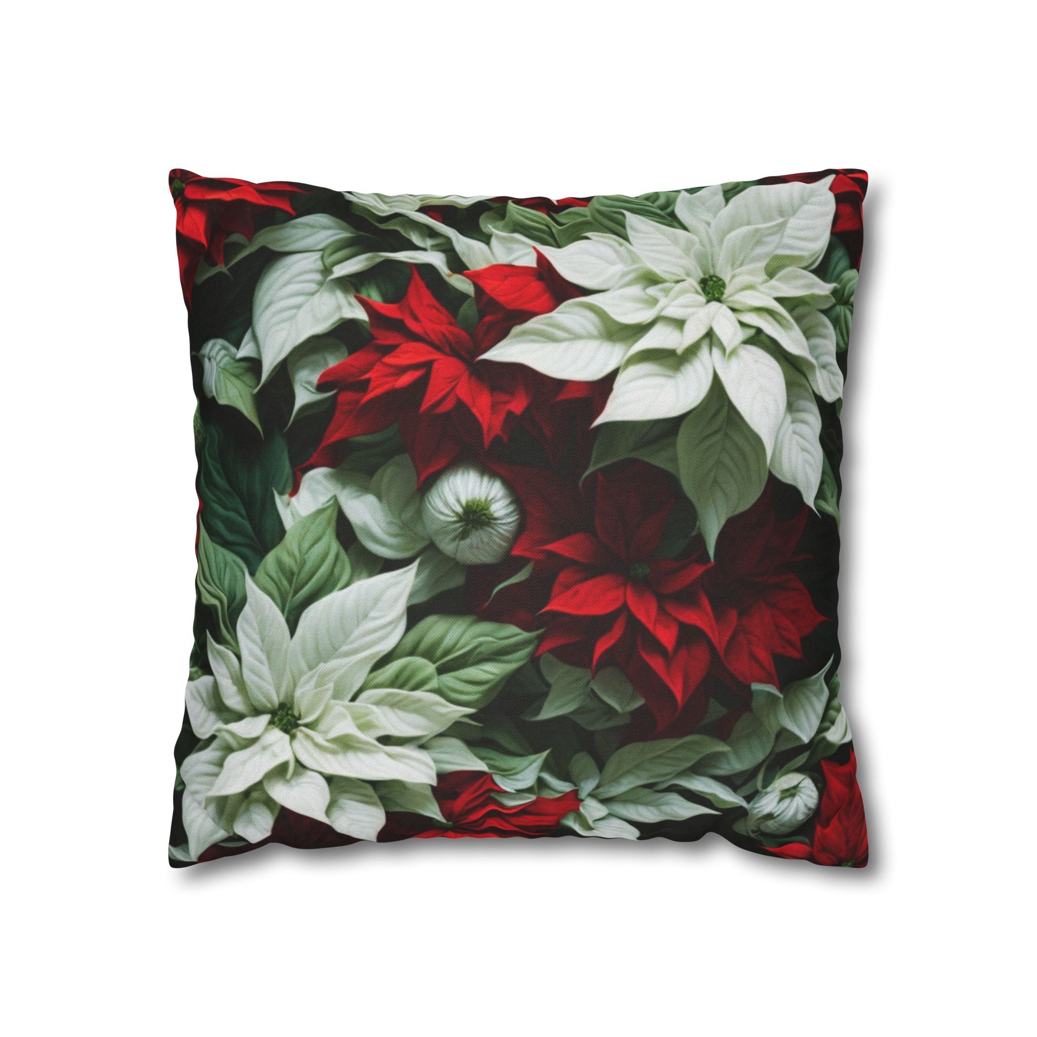 Blooming Bali Poinsettia Flower Design Spun Polyester Square Pillow Case Cover