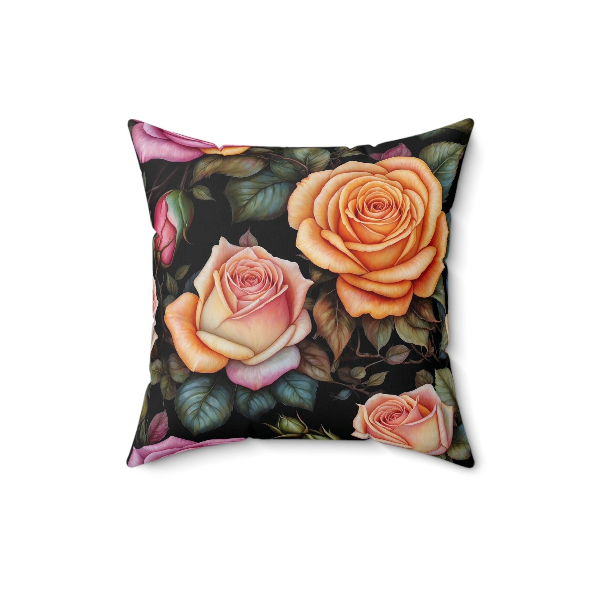 Captivating Pastel Roses Floral Designed Spun Polyester Square Pillow: Add Elegance to Your Decor Couch Throw Floral Pillow with Insert