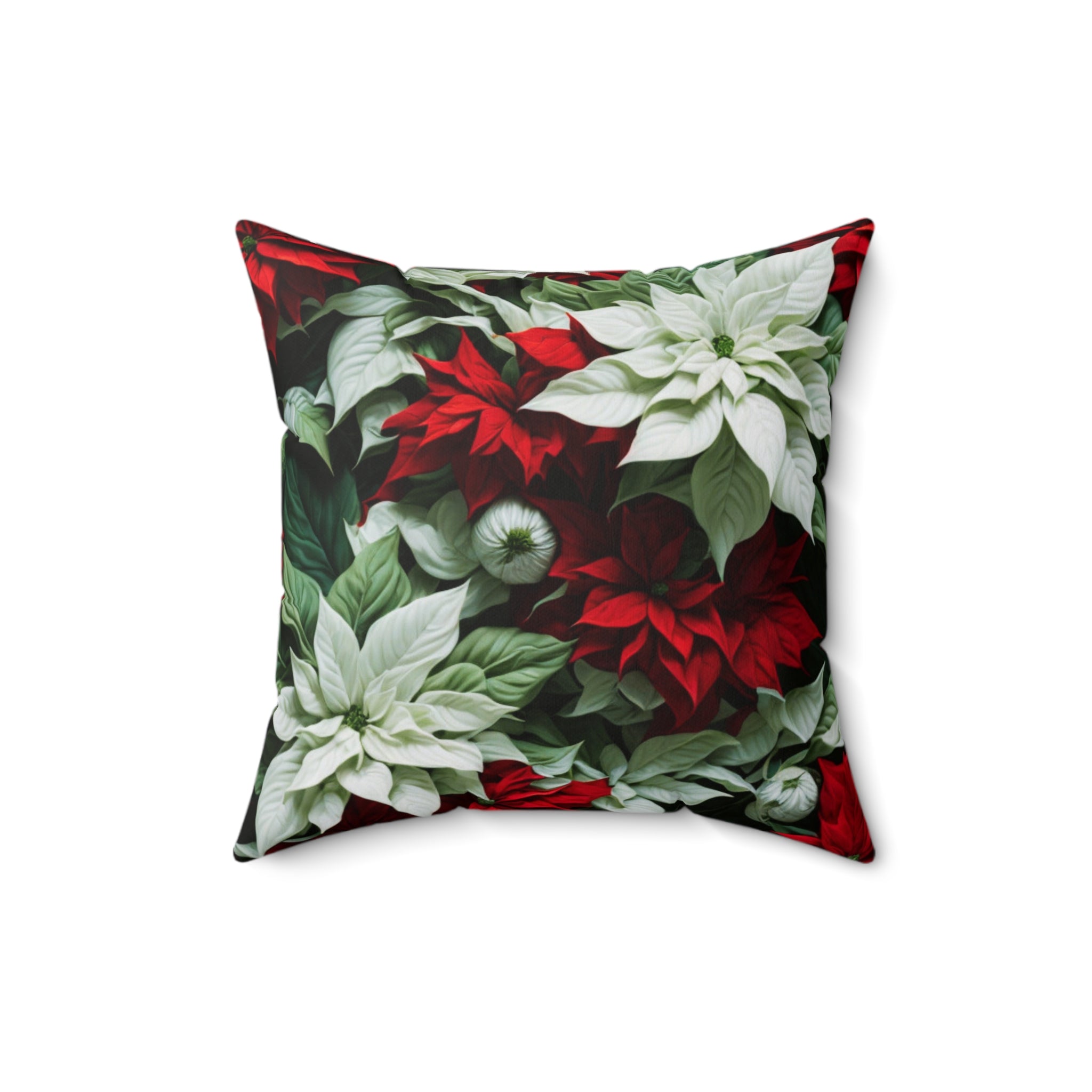 Blooming Bali Poinsettia Flower Designed Spun Polyester Square Pillow With Insert