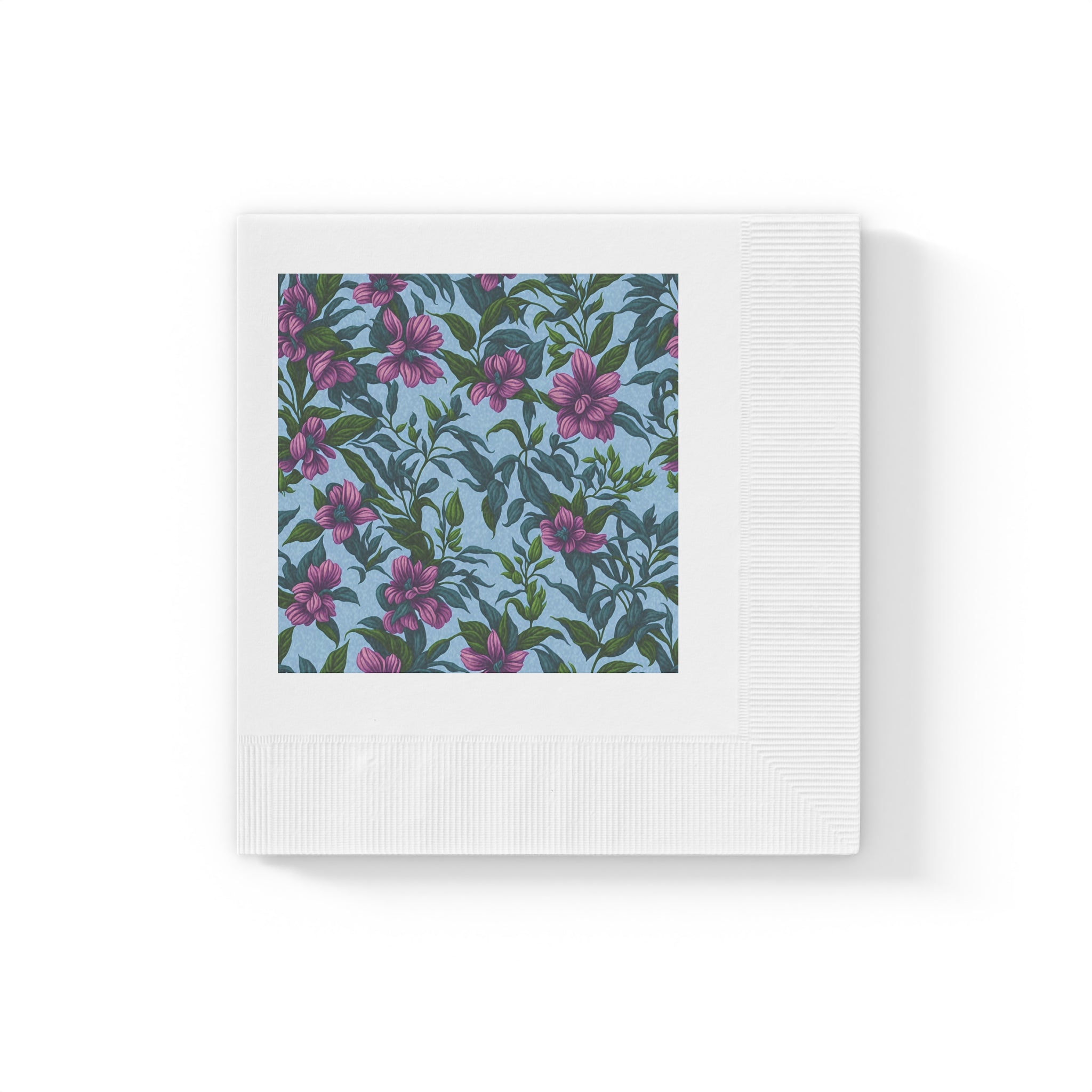 Charming Summer Stevia Flowers Designed White Coined Napkins Available in 2 Sizes & Quantities