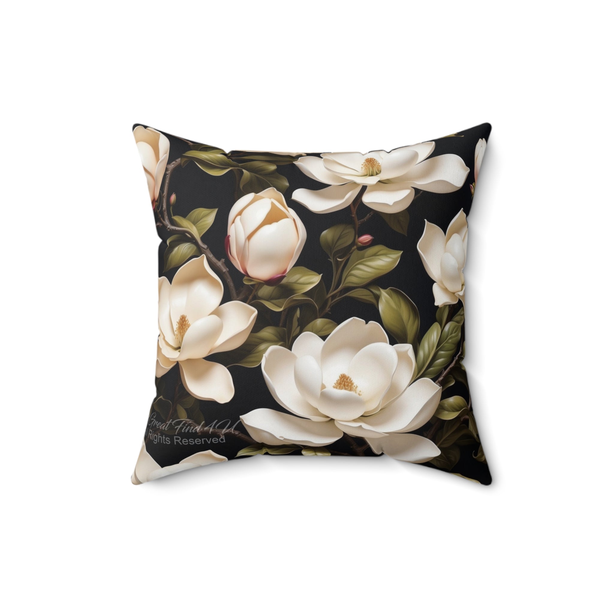 Wild White Magnolia Flower Designed Spun Polyester Square Pillow with Insert