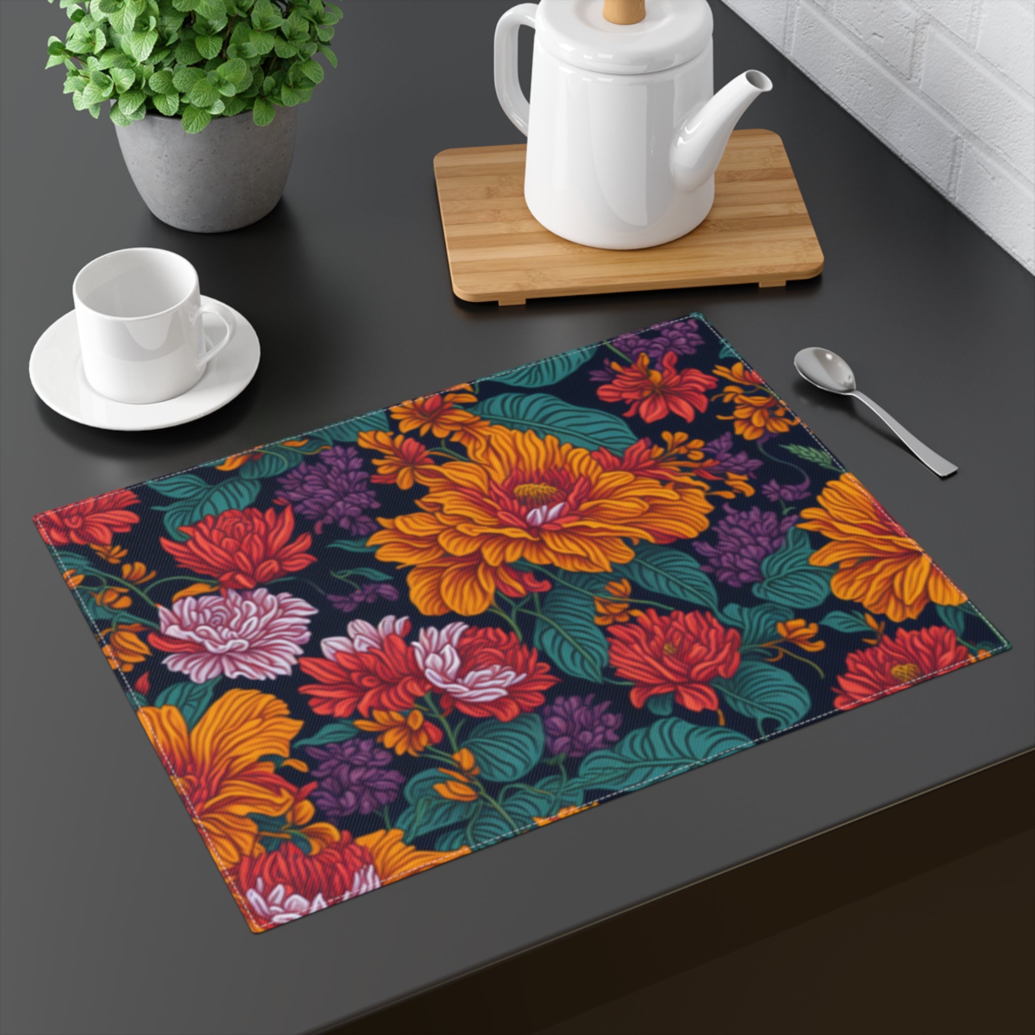 Expressive Tropical Colorful Floral Designed Placemat, 1pc