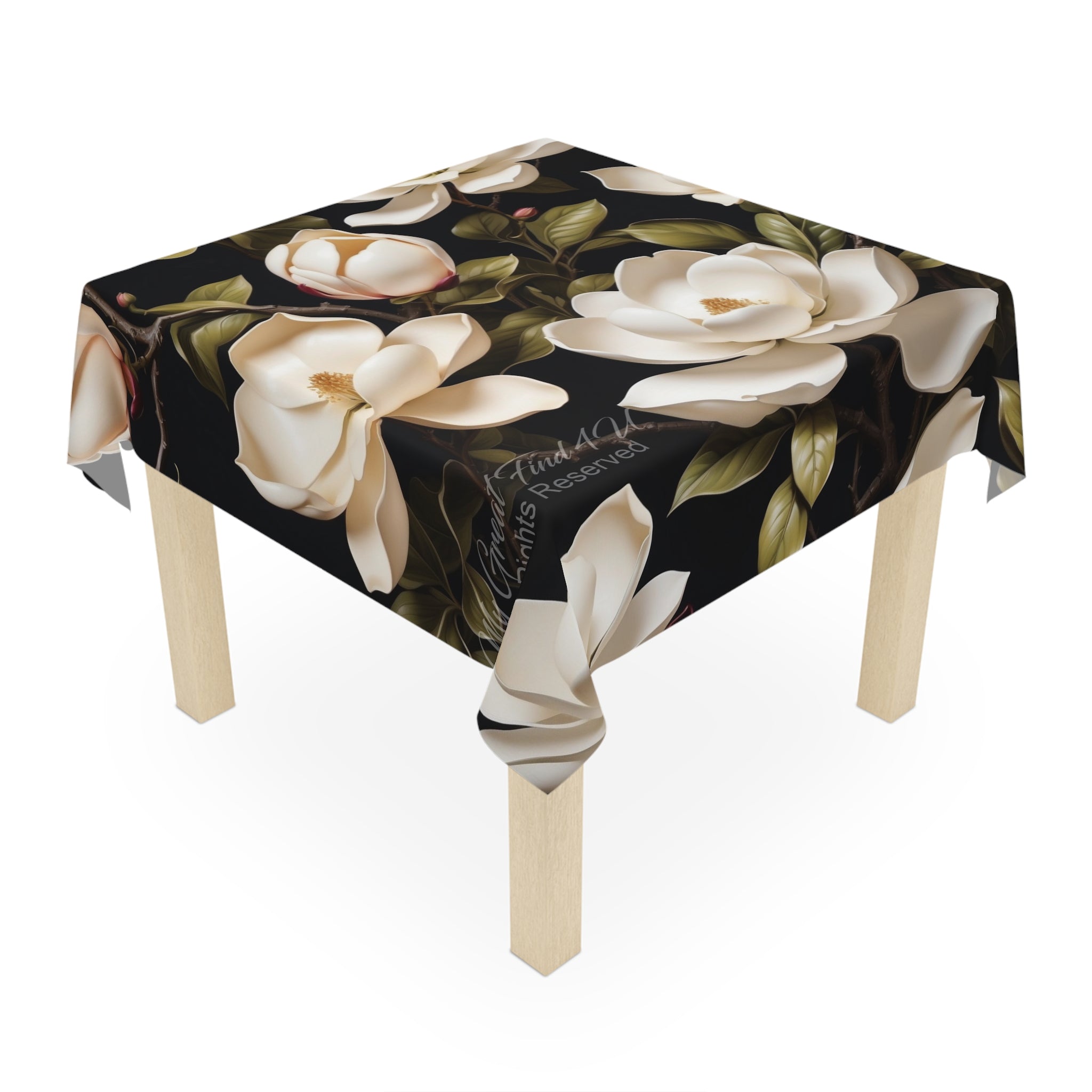 Wild White Magnolias Floral Designed Tablecloth 55" X 55"
