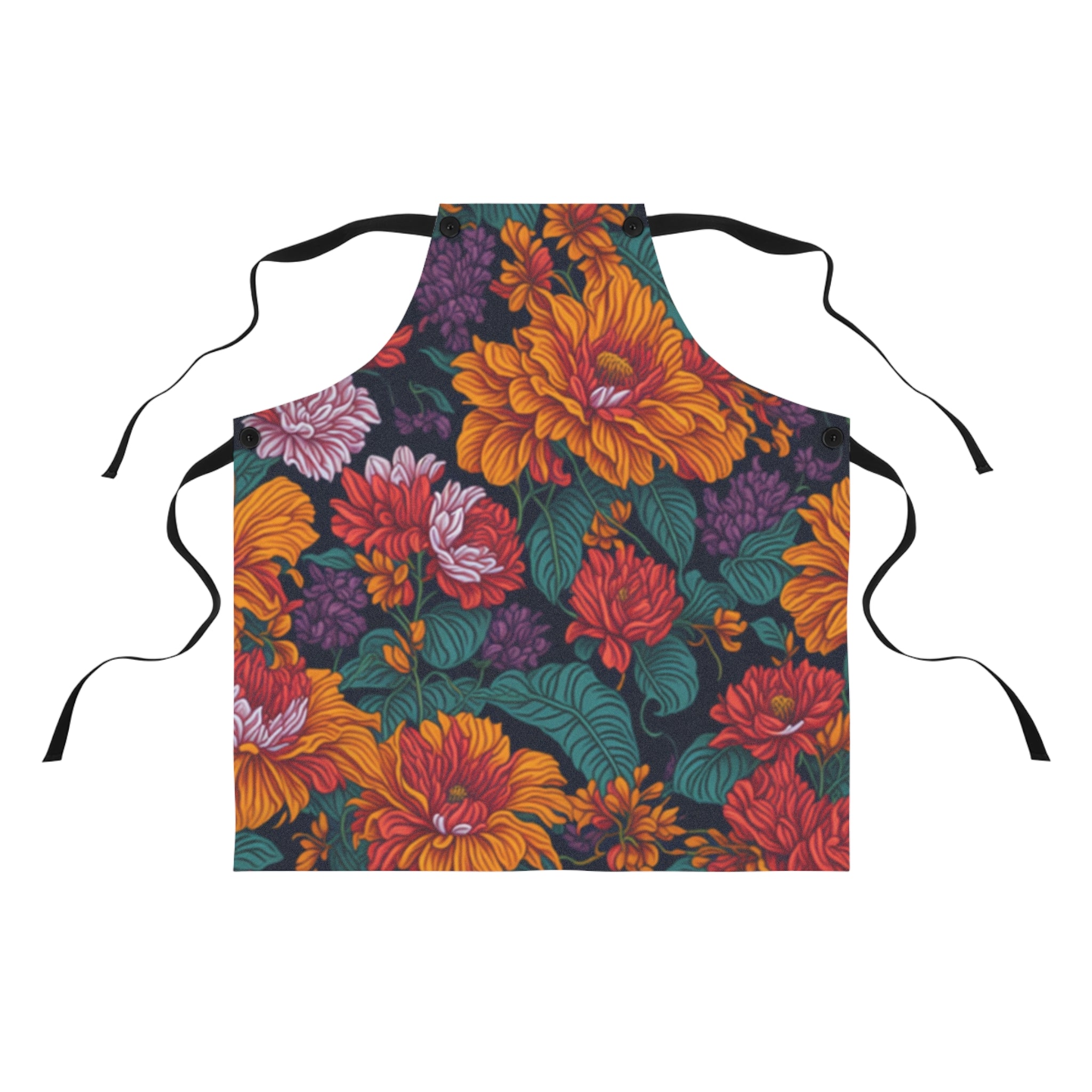 Expressive Tropical Colorful Flowers Designed Floral Apron