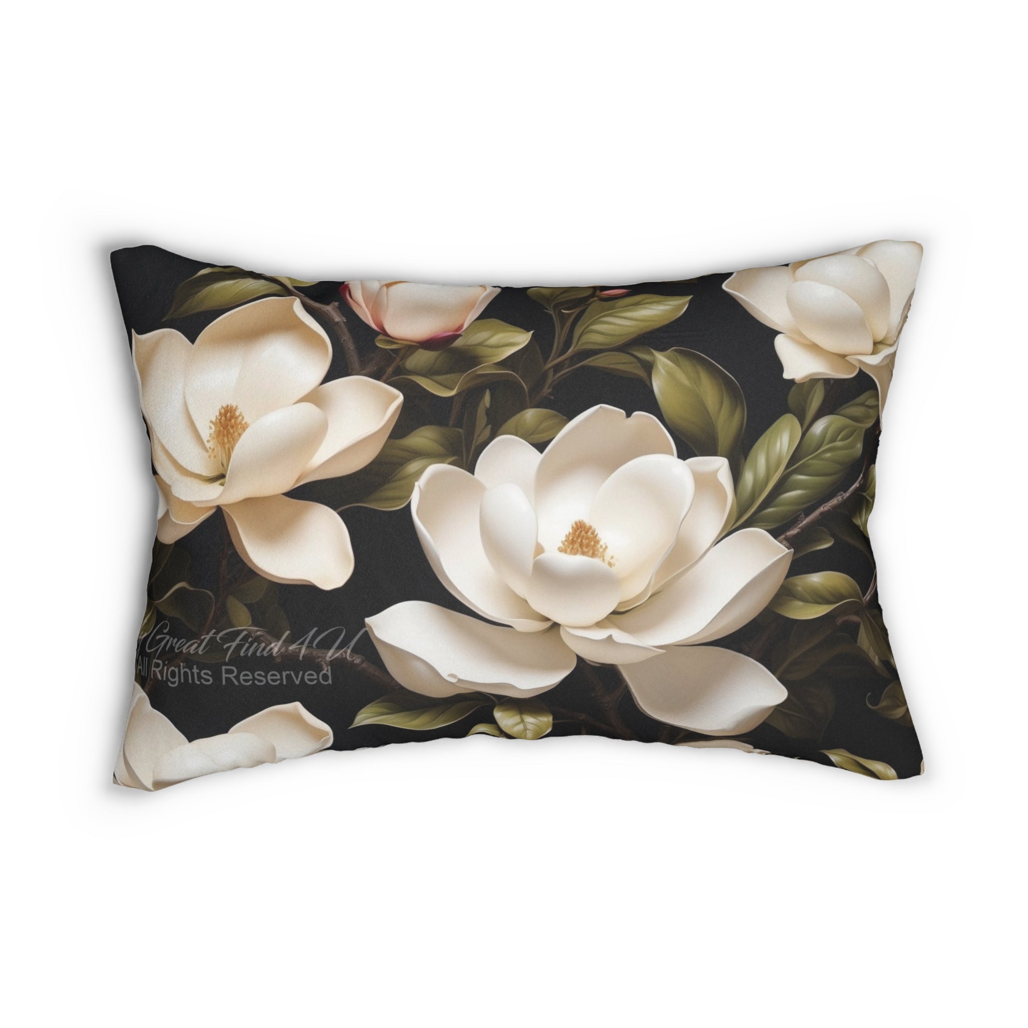 Wild Magnolia Flowers Spun Polyester Lumbar Pillow with Insert