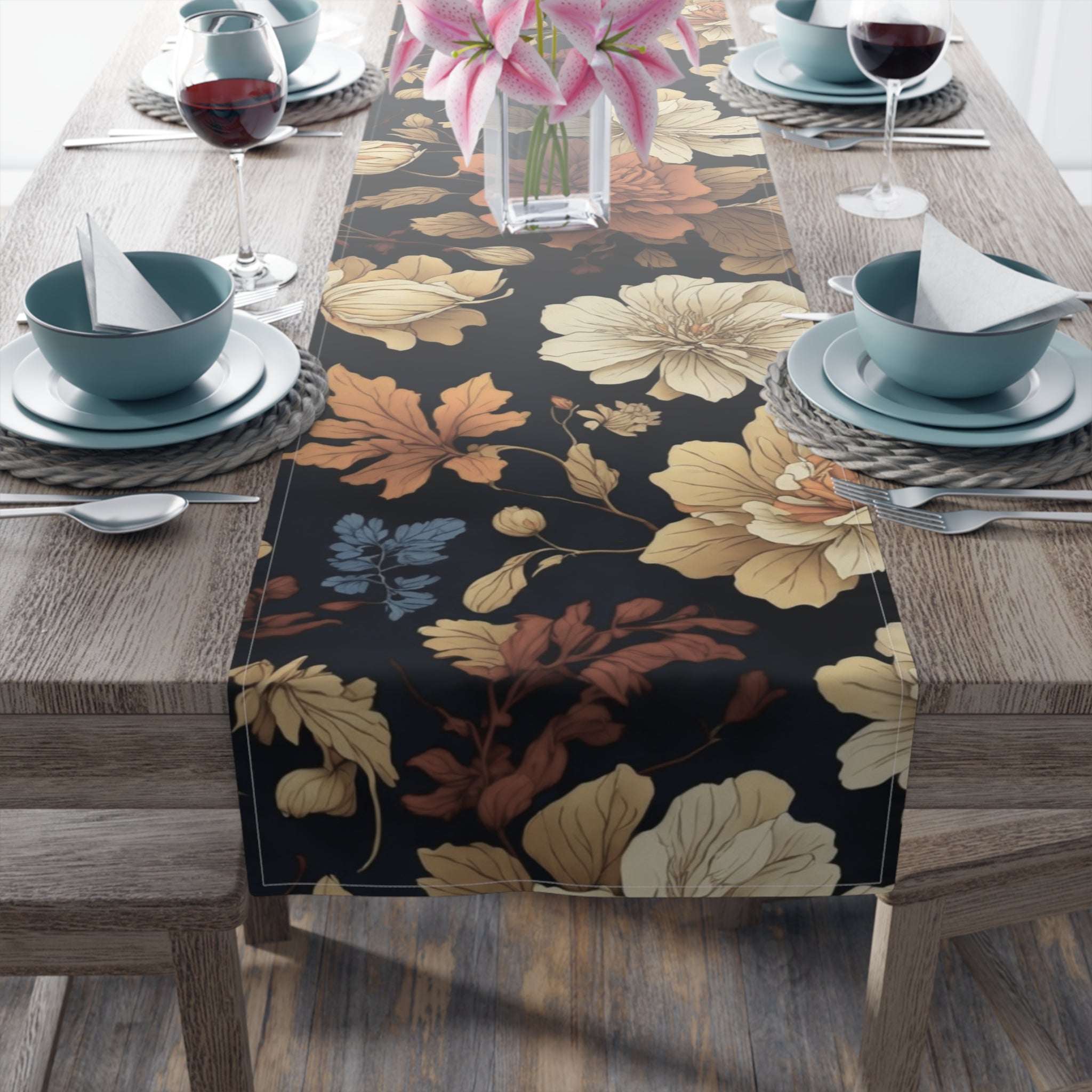 Warmth of Autumn Fall Floral Designed Table Runner Available in 2 Sizes & Material