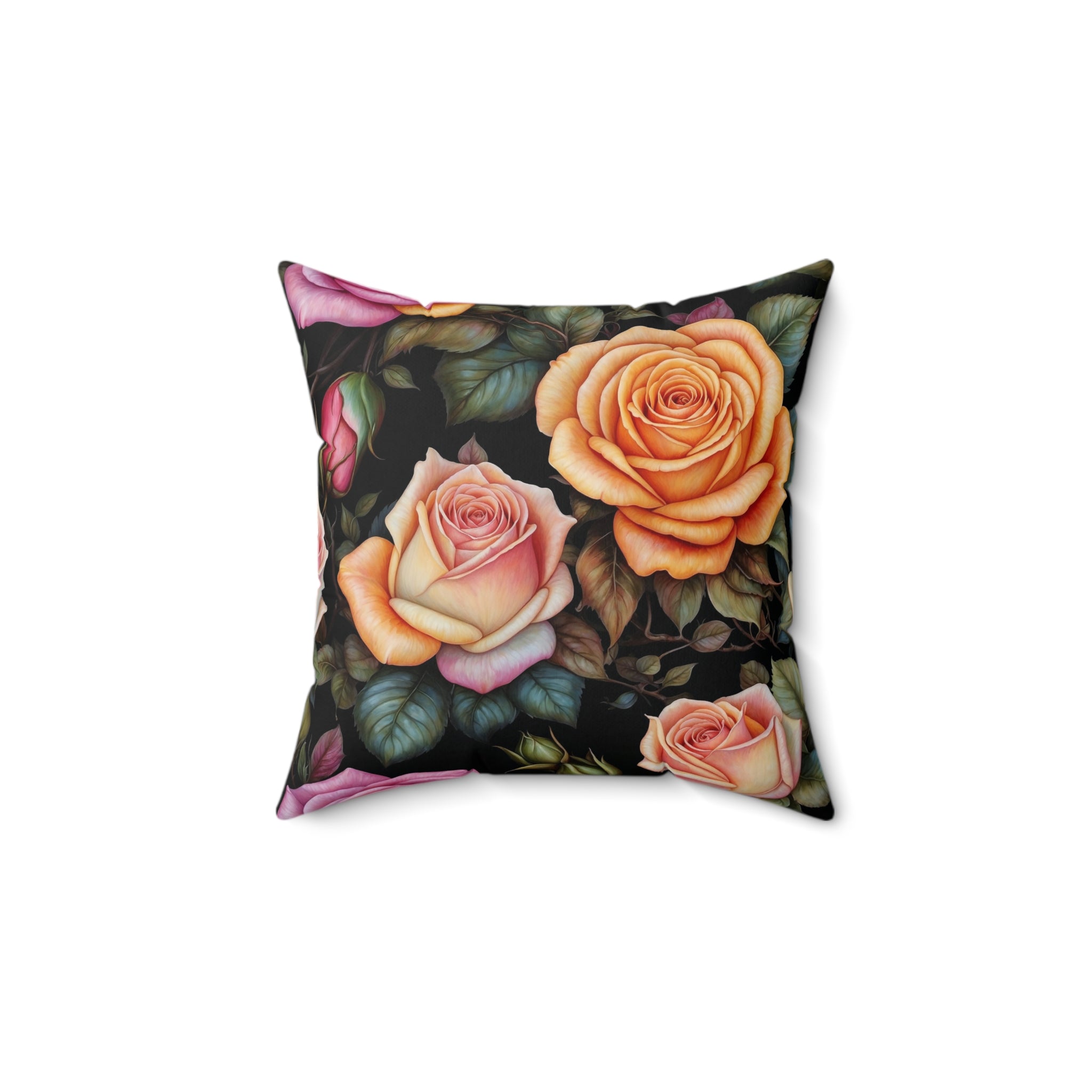 Captivating Pastel Roses Floral Designed Spun Polyester Square Pillow: Add Elegance to Your Decor Couch Throw Floral Pillow with Insert