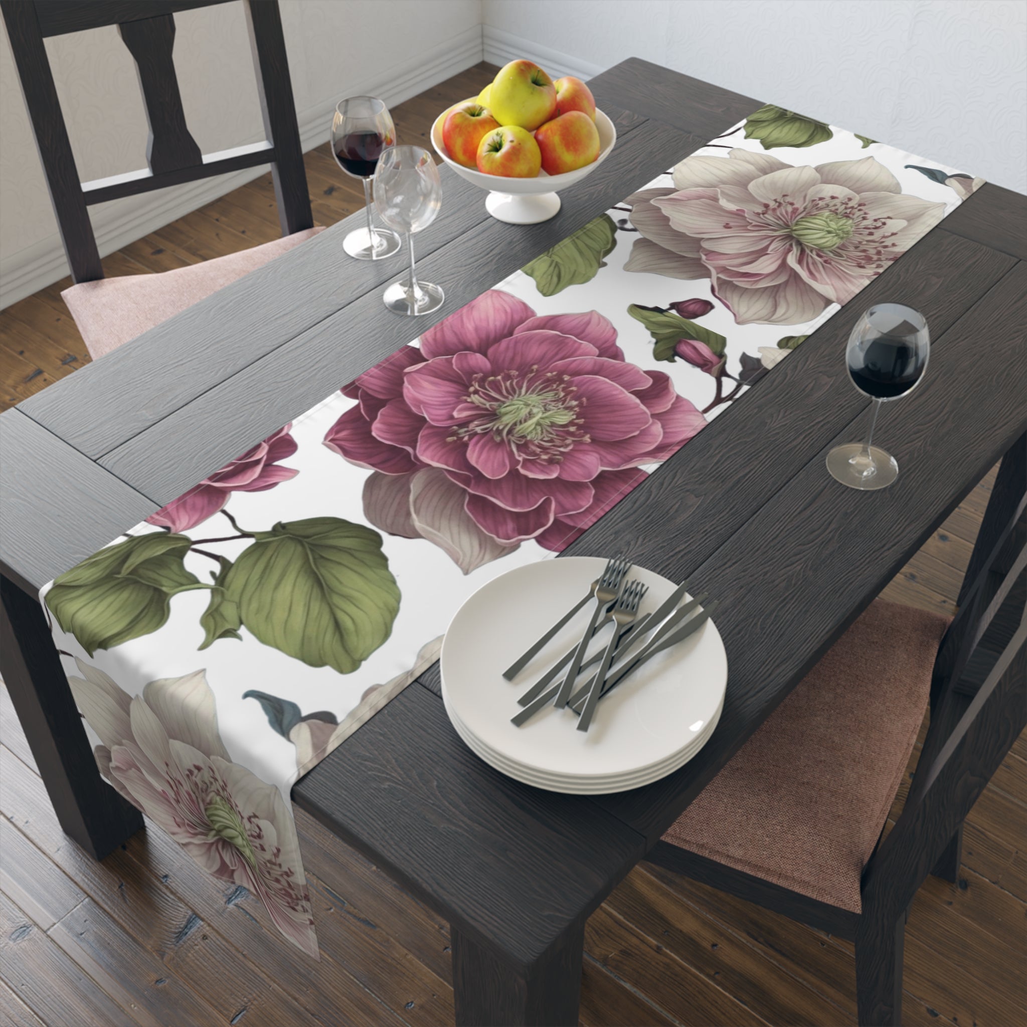 Gentle Spring Helleborus Flowers Designed Table Runner (Cotton, Poly) Available in 2 Sizes