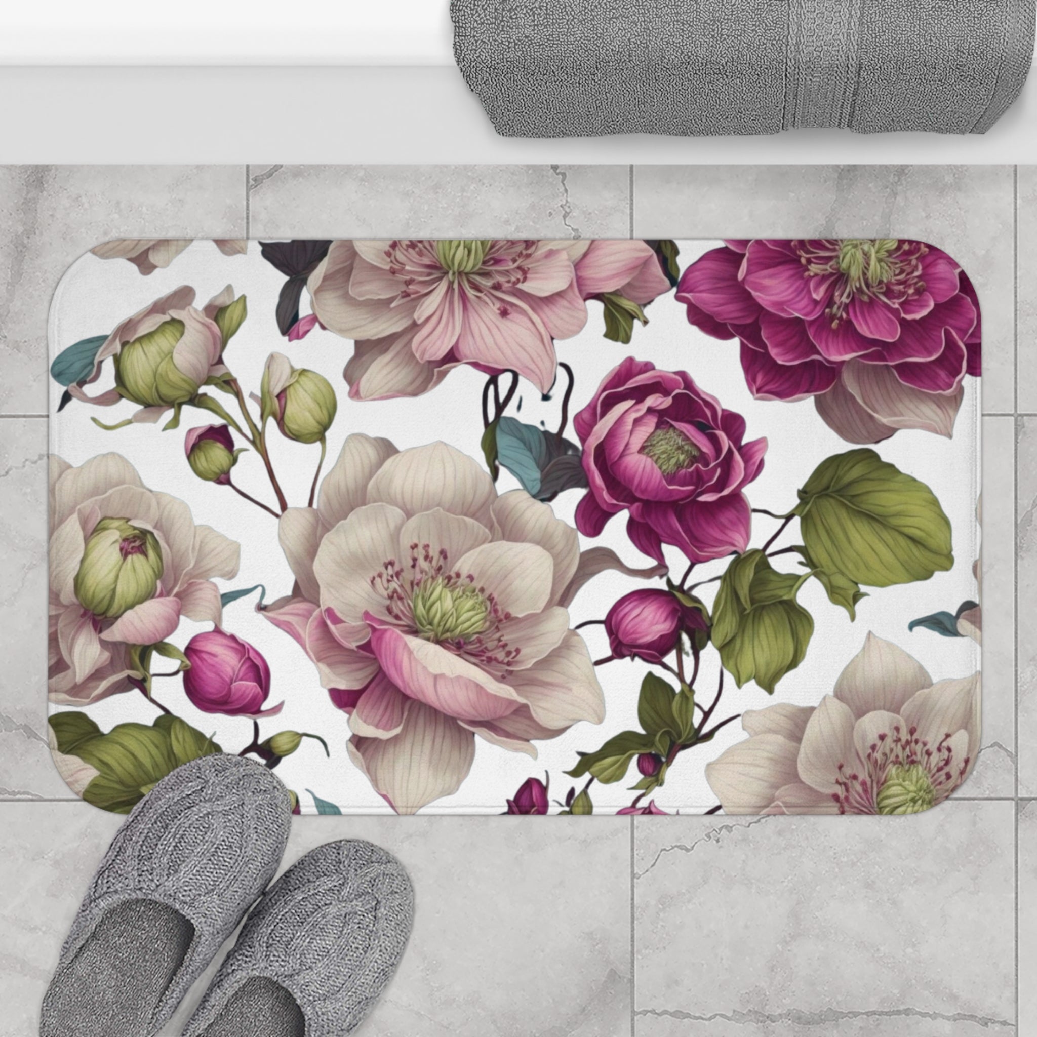Gentle Spring Helleborus Flowers Designed Bath Mat Available in 2 Sizes
