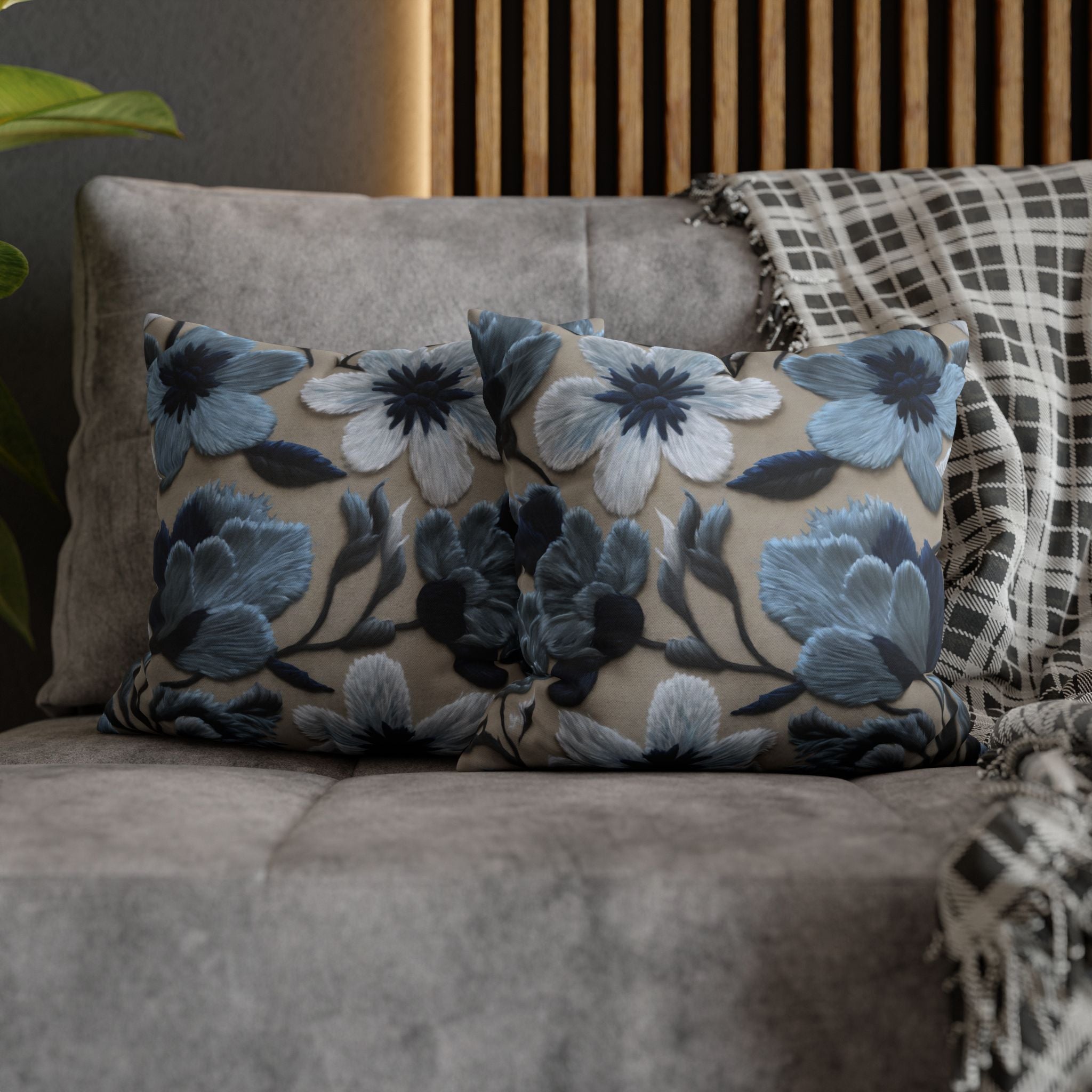 Whispery Blue Floral Spring Garden Spun Polyester Square Pillowcase