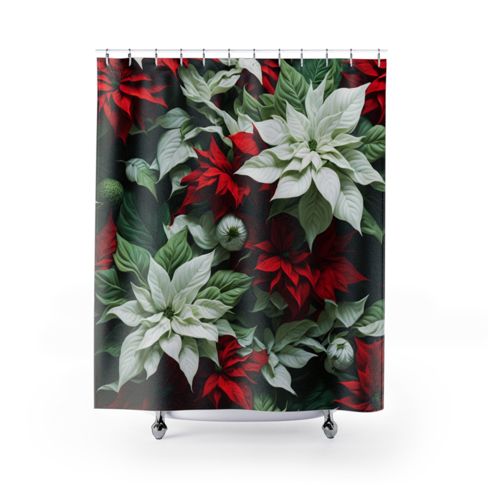 Blooming Bali Poinsettia Flower Designed Shower Curtain