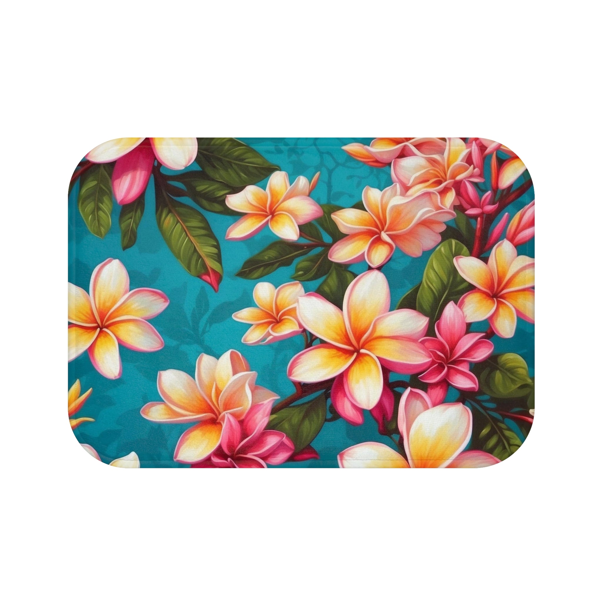 Bold Summer Plumeria Flower Designed Bath Mat Available in 2 Sizes