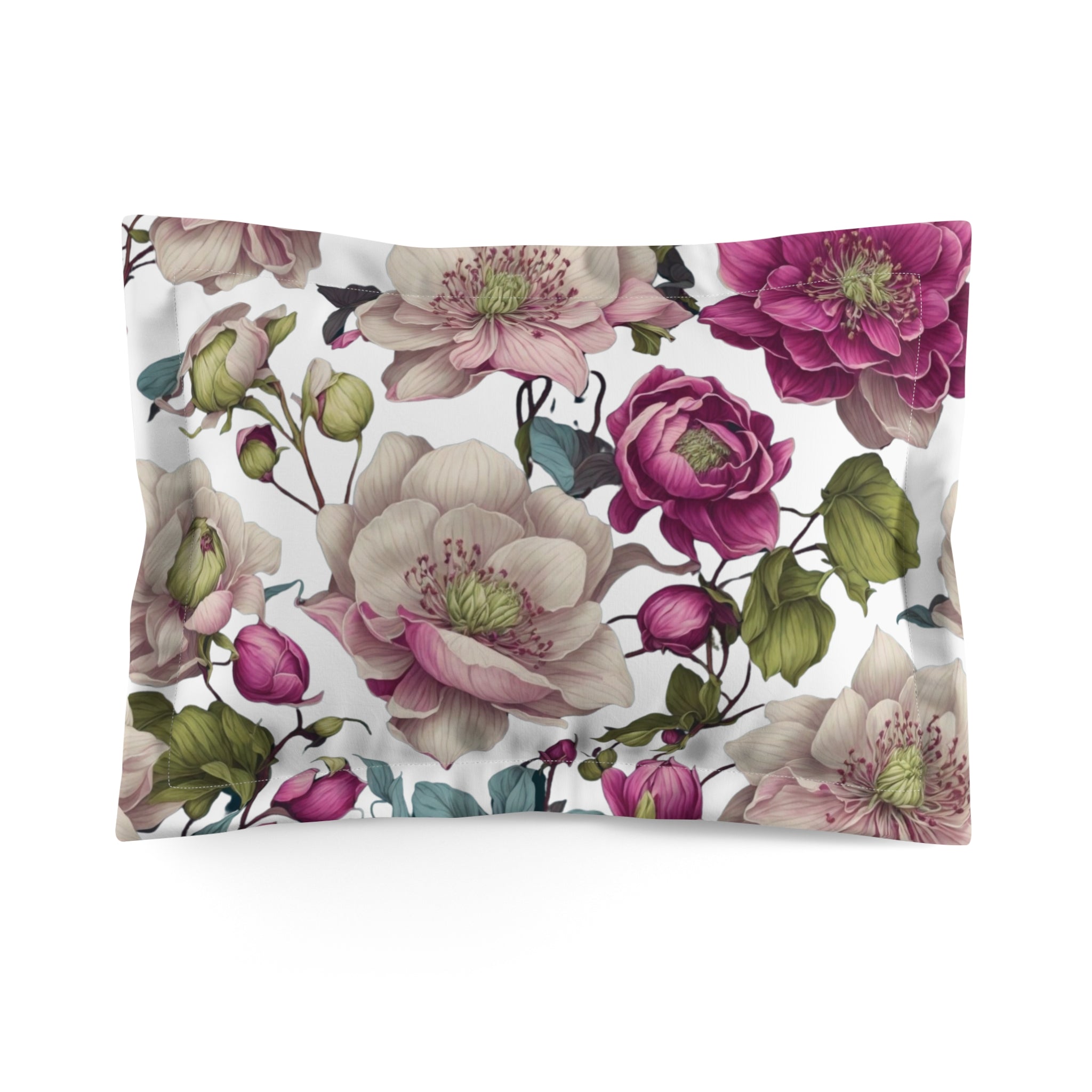 Gentile Spring Helleborus Flowers Designed Microfiber Pillow Sham Available in 2 Sizes