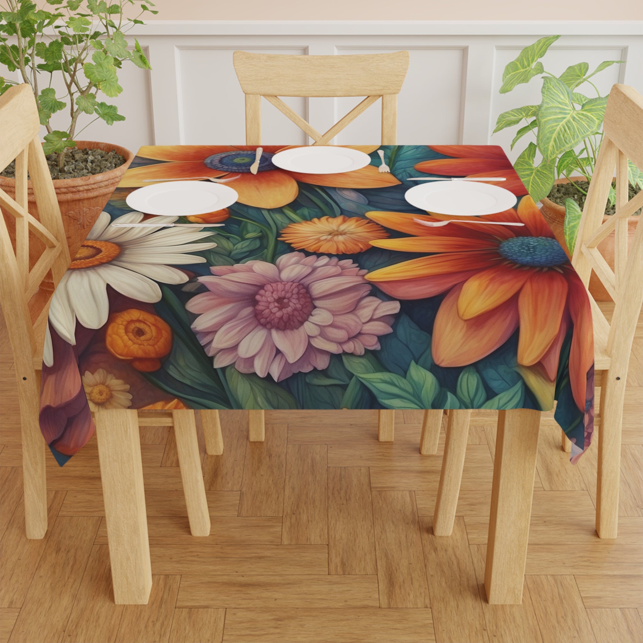 Summertime Full of Colorful Flowers Tablecloth 2 Available Sizes