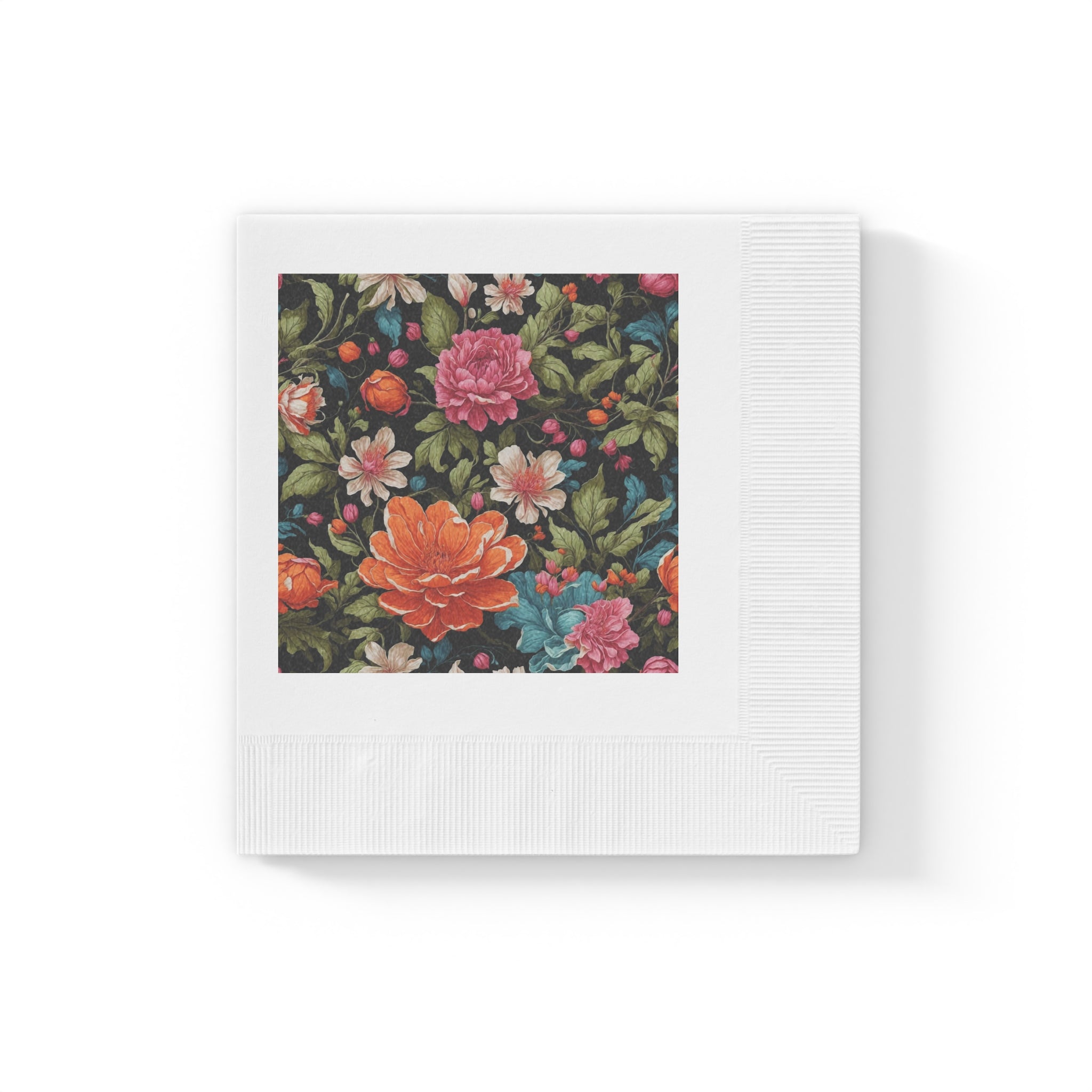 Radiant Chelone Flowers Designed White Coined Napkins Available in 2 Sizes & Counts