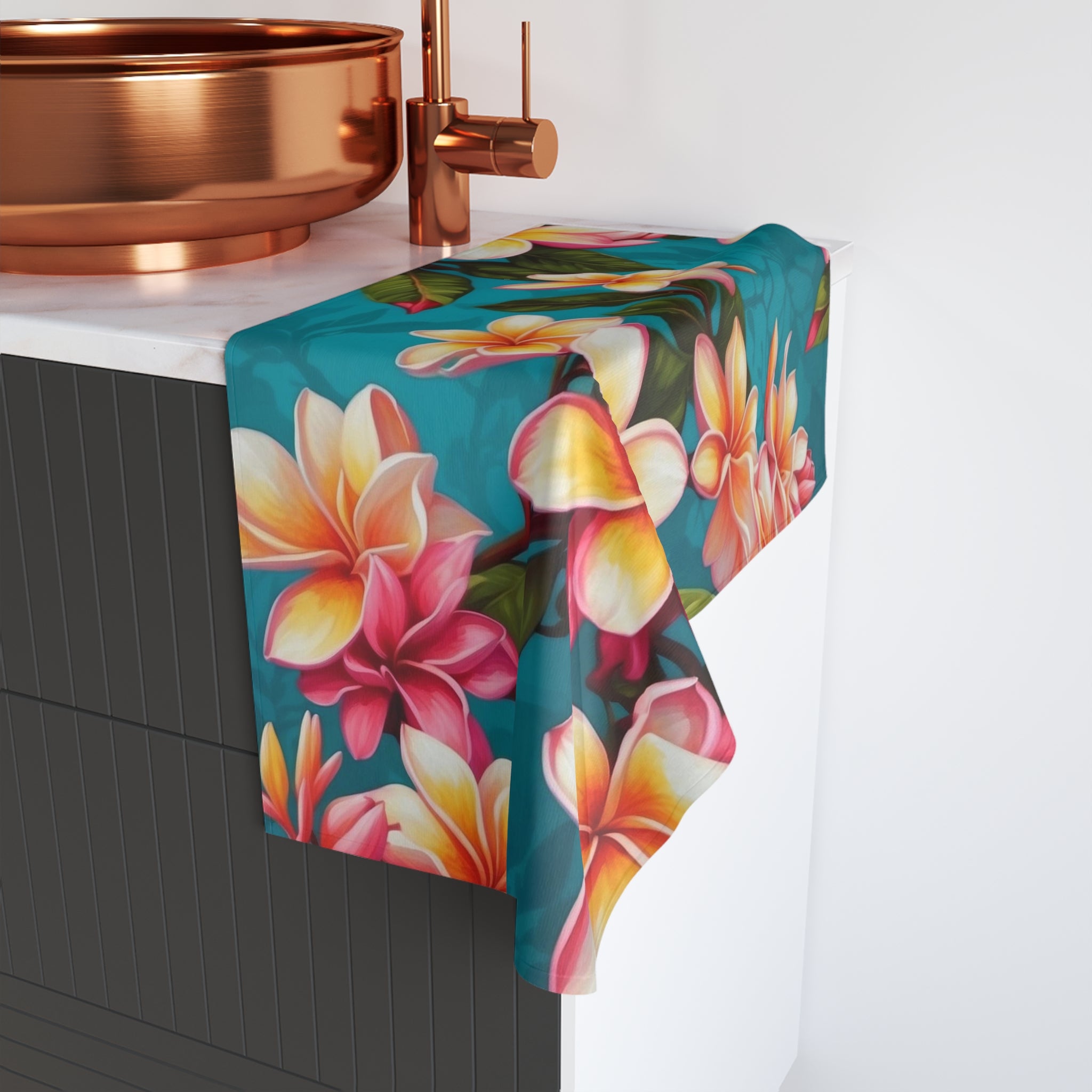 Bold Summer Plumeria Flower Designed Hand Towel
